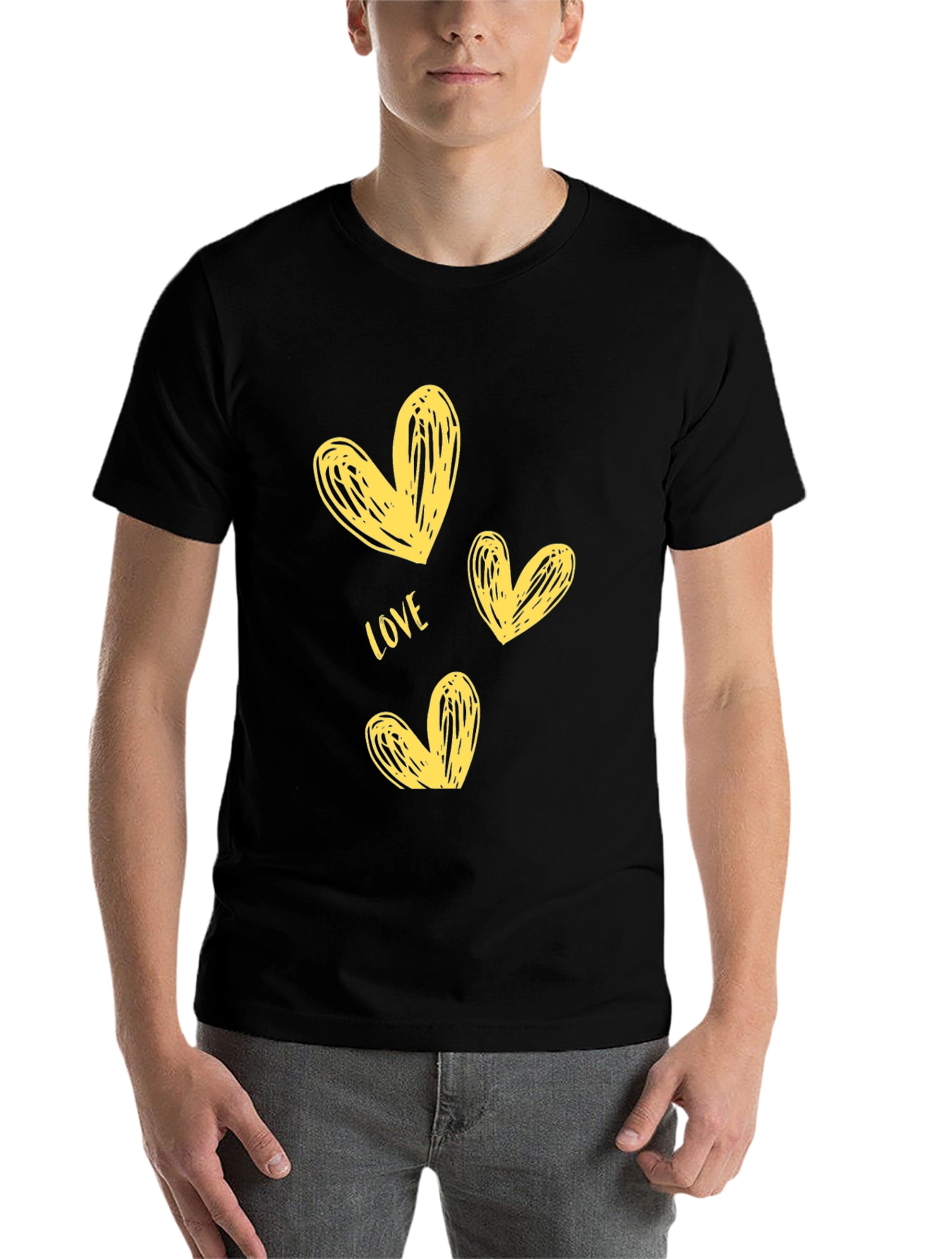 Black Love Heart Print Crew Neck T-Shirt - Black view 7