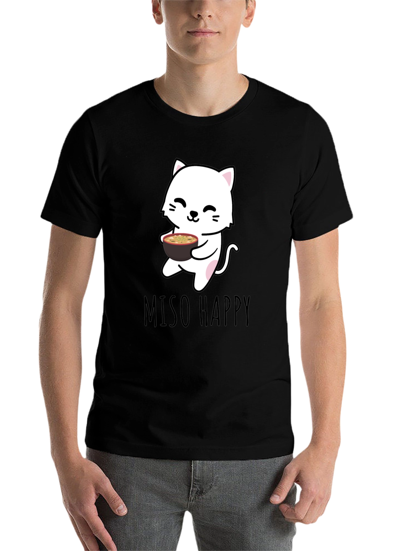 Black Miso Happy Cat T-Shirt - Black view 7