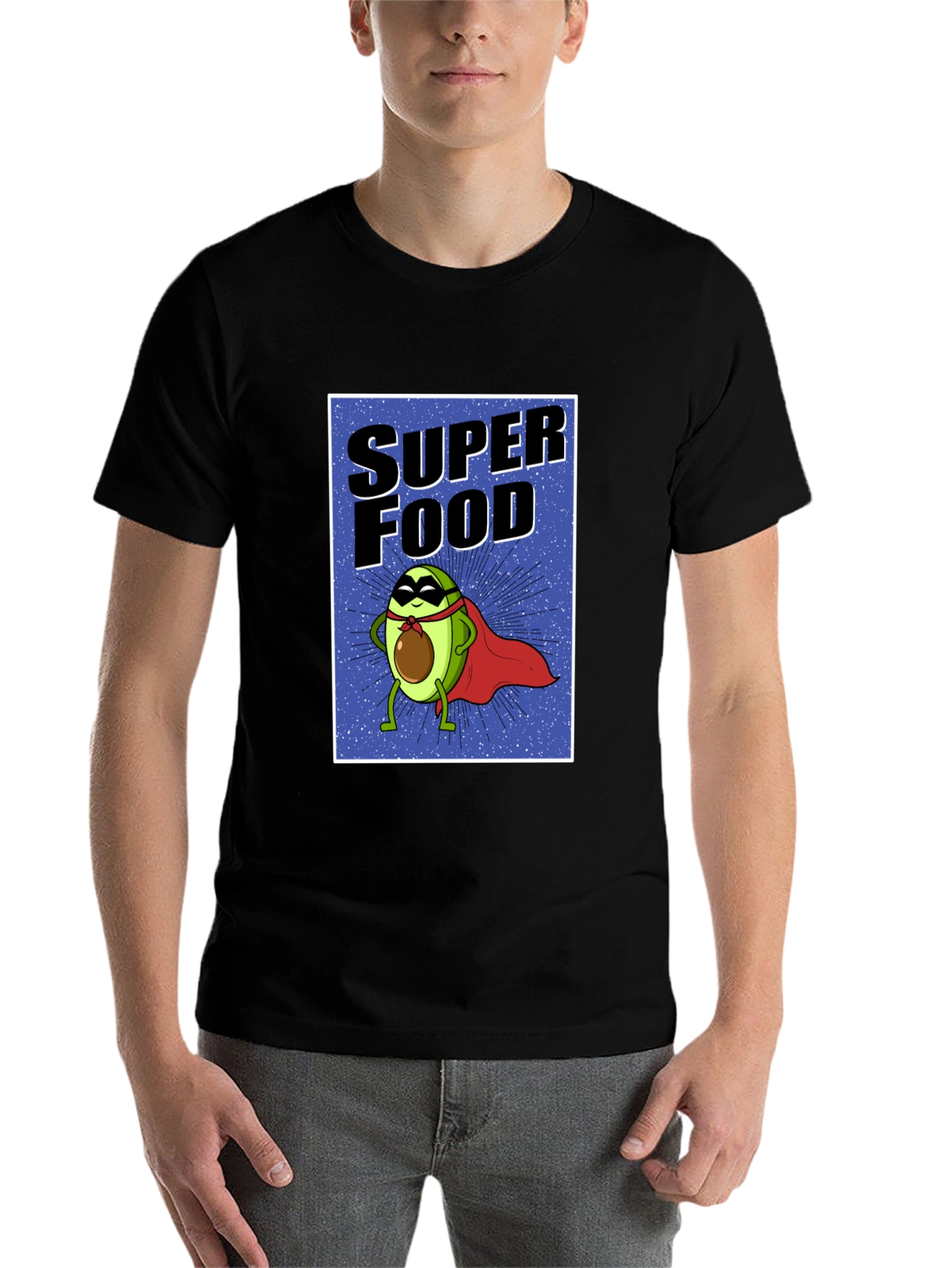 Black Super Food Avocado T-Shirt - Novelty Superhero Tee view 7