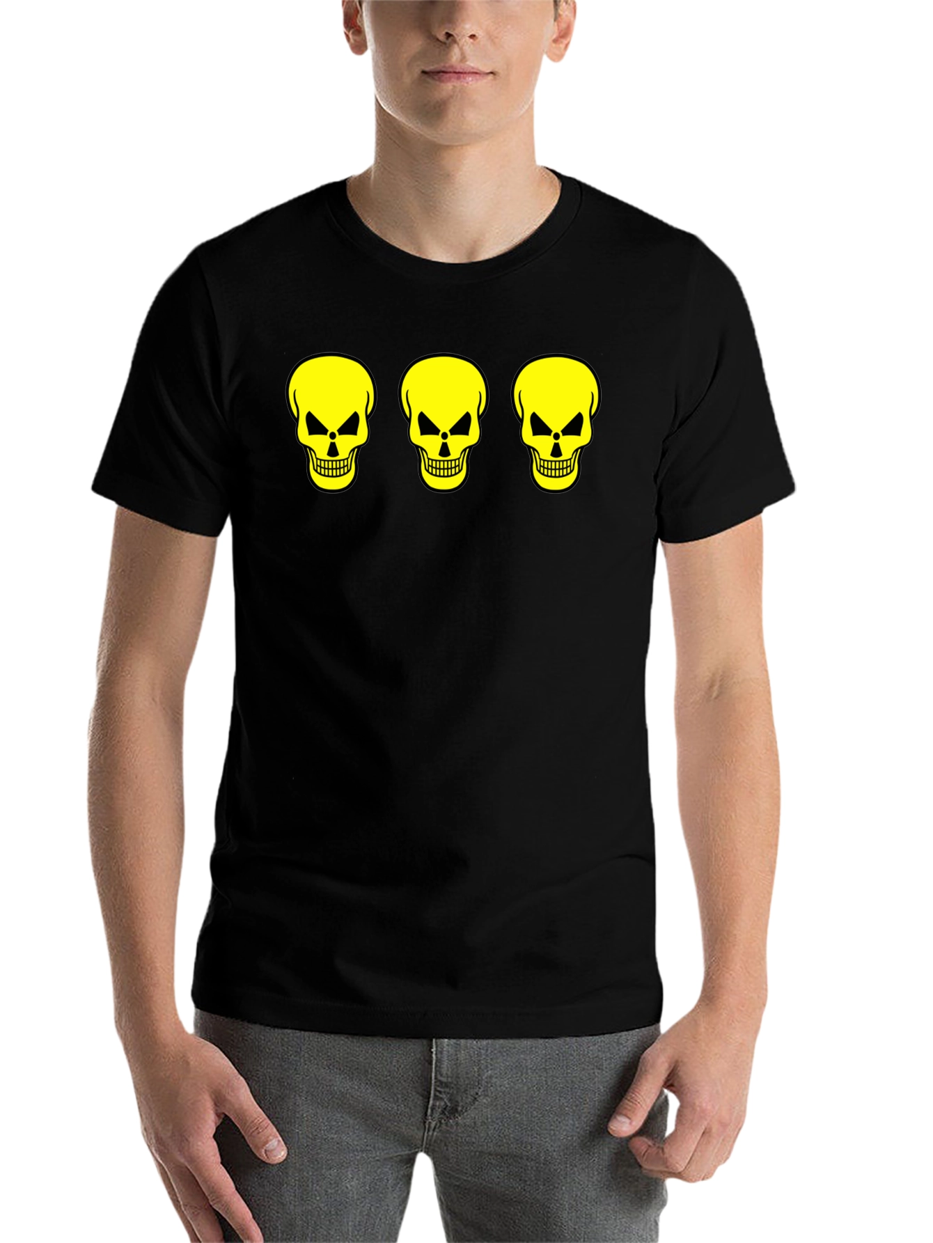Black Skull Trio Graphic Tee - Black Cotton T-Shirt view 7