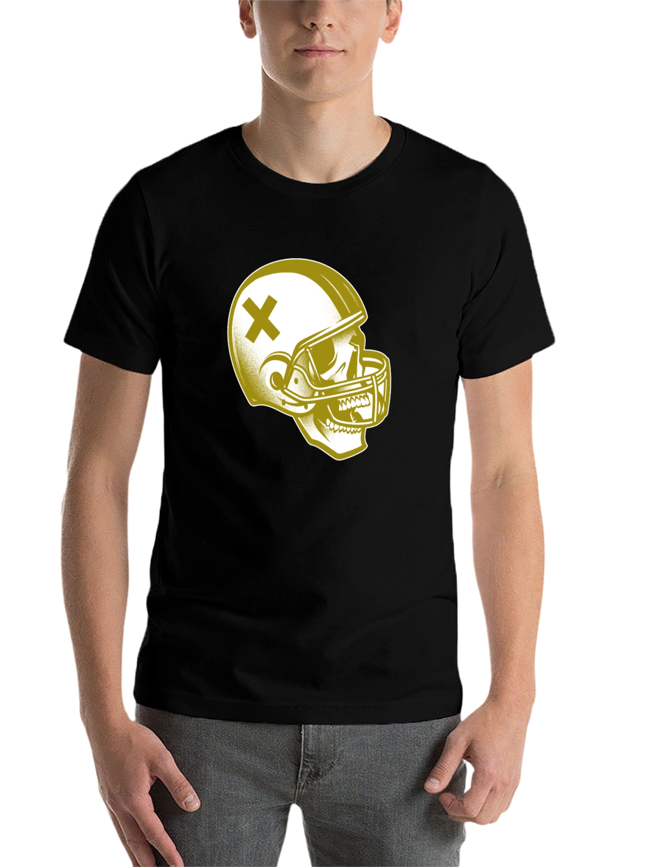 Black Skull Football Helmet Graphic T-Shirt view 7