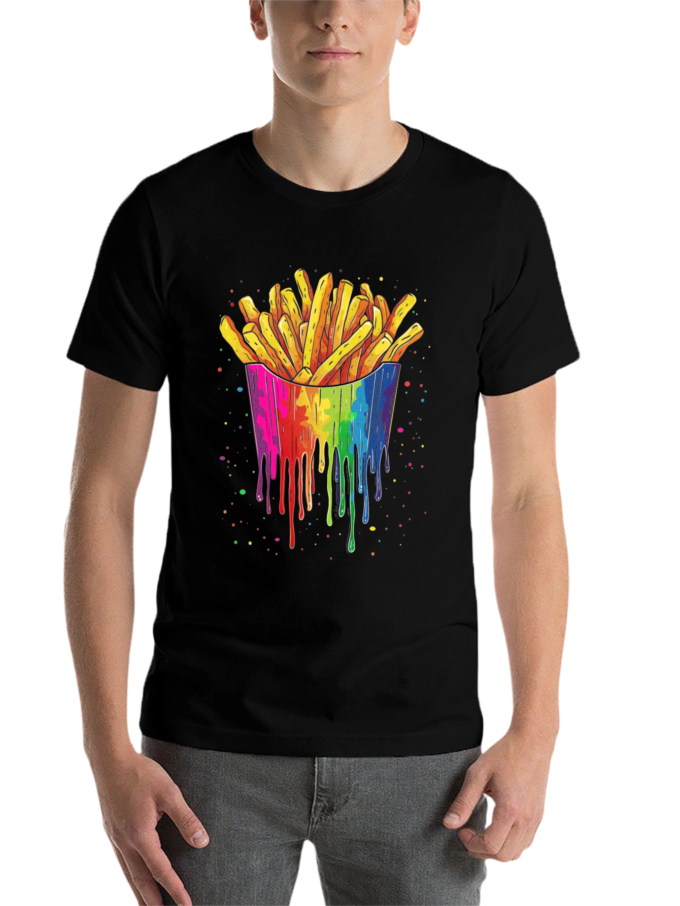 Black Rainbow Fries Graphic Tee - Unisex Black T-Shirt view 7