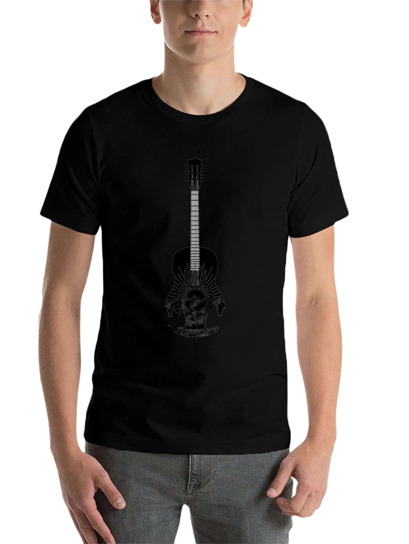 Black Guitar Landscape Graphic Tee - Black view 7