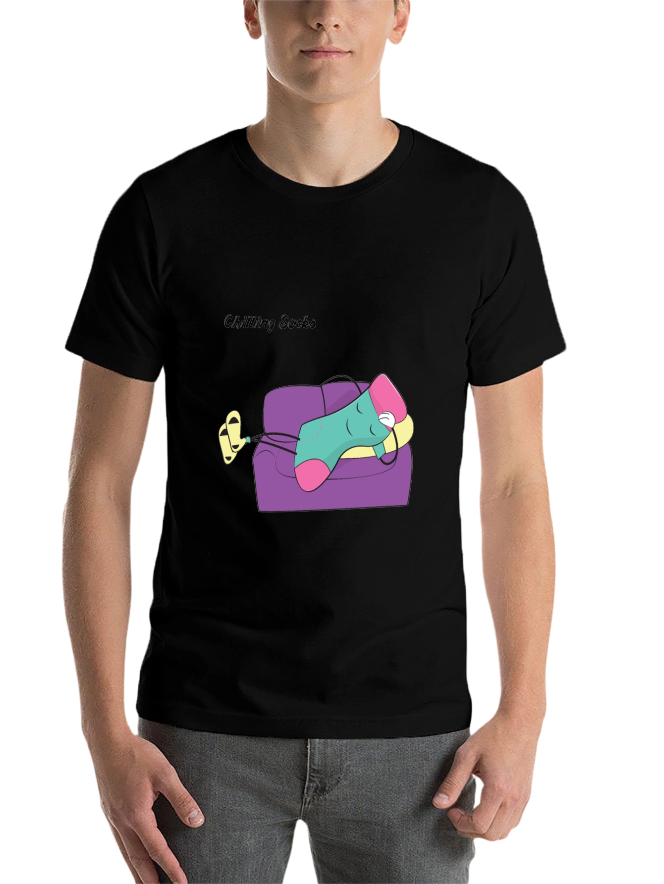 Black Chilling Socks Cartoon Graphic Tee - Relaxed Fit view 7