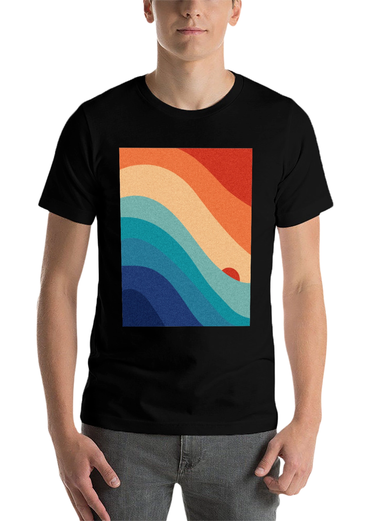 Black Retro Wave Graphic Tee - Vintage Style view 7