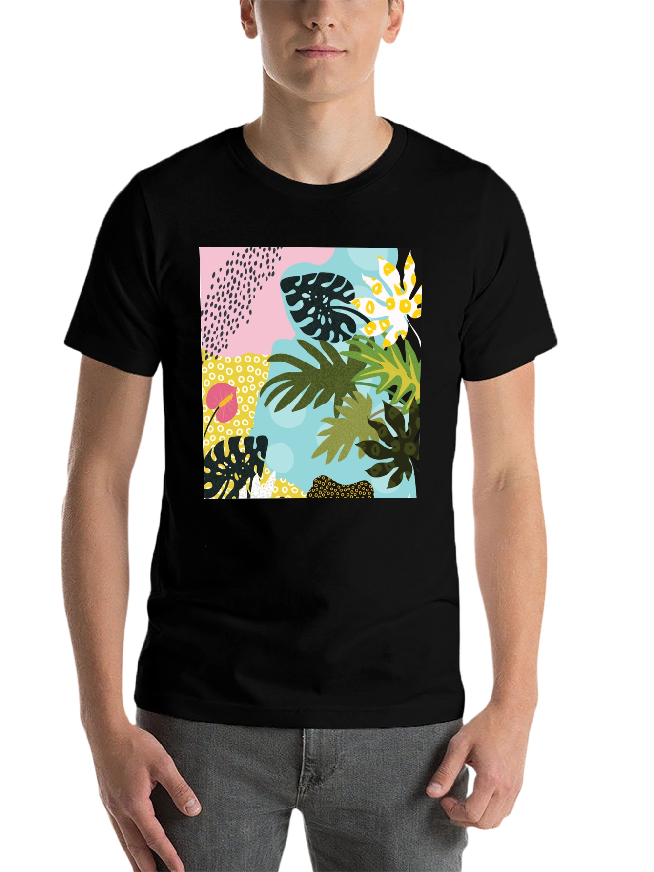Black Tropical Print Black T-Shirt view 7