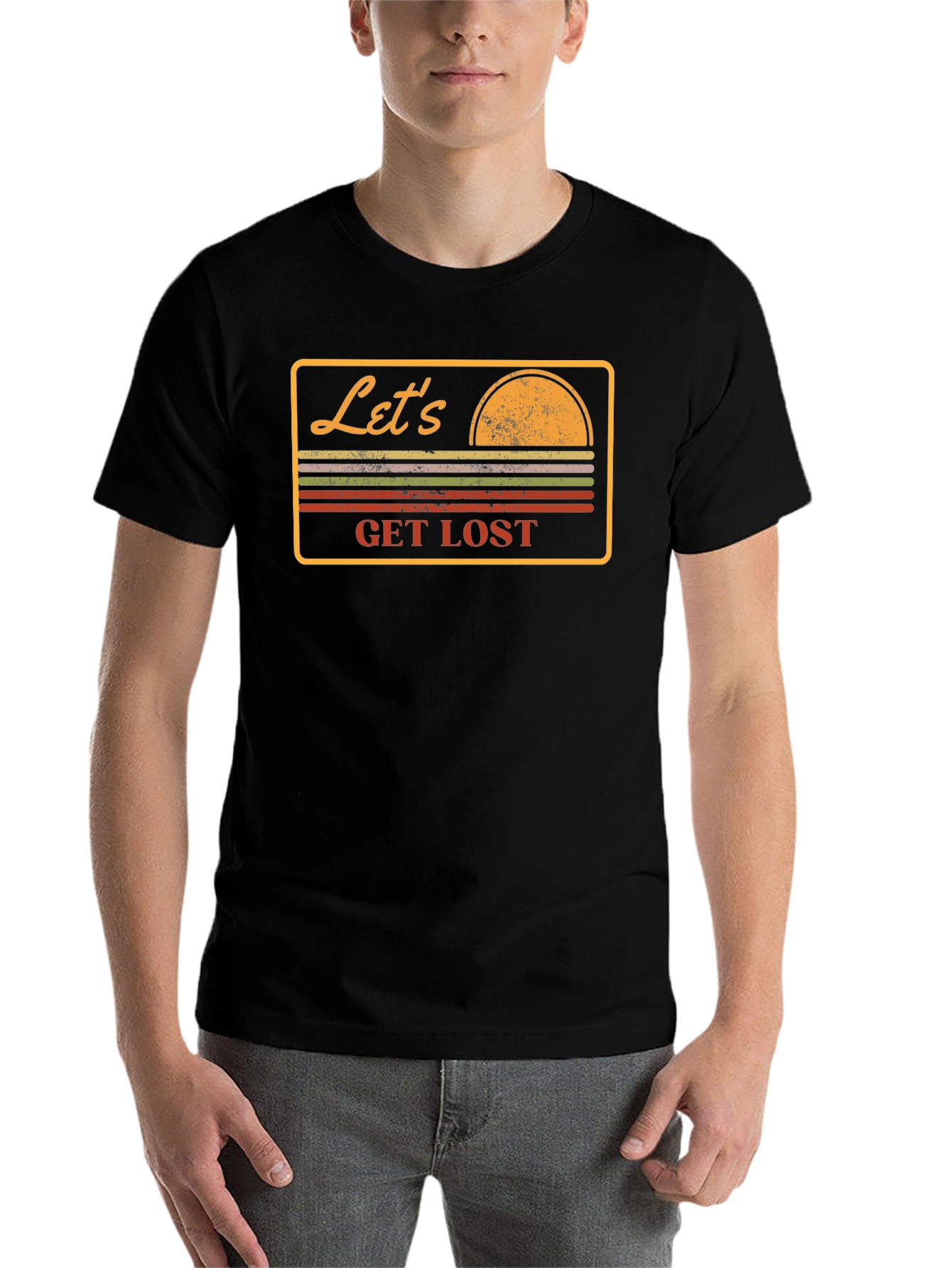 Black Let's Get Lost Retro Graphic T-Shirt view 7