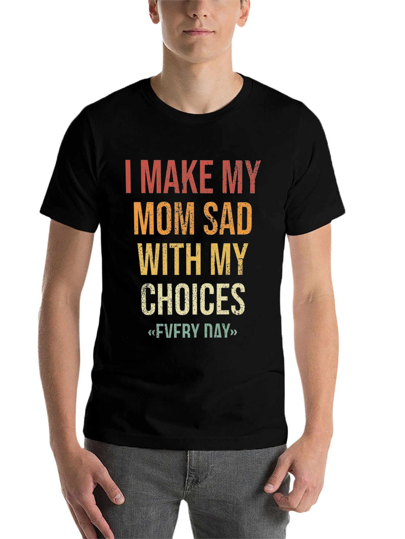 Black Funny "I Make My Mom Sad" Graphic T-Shirt view 7