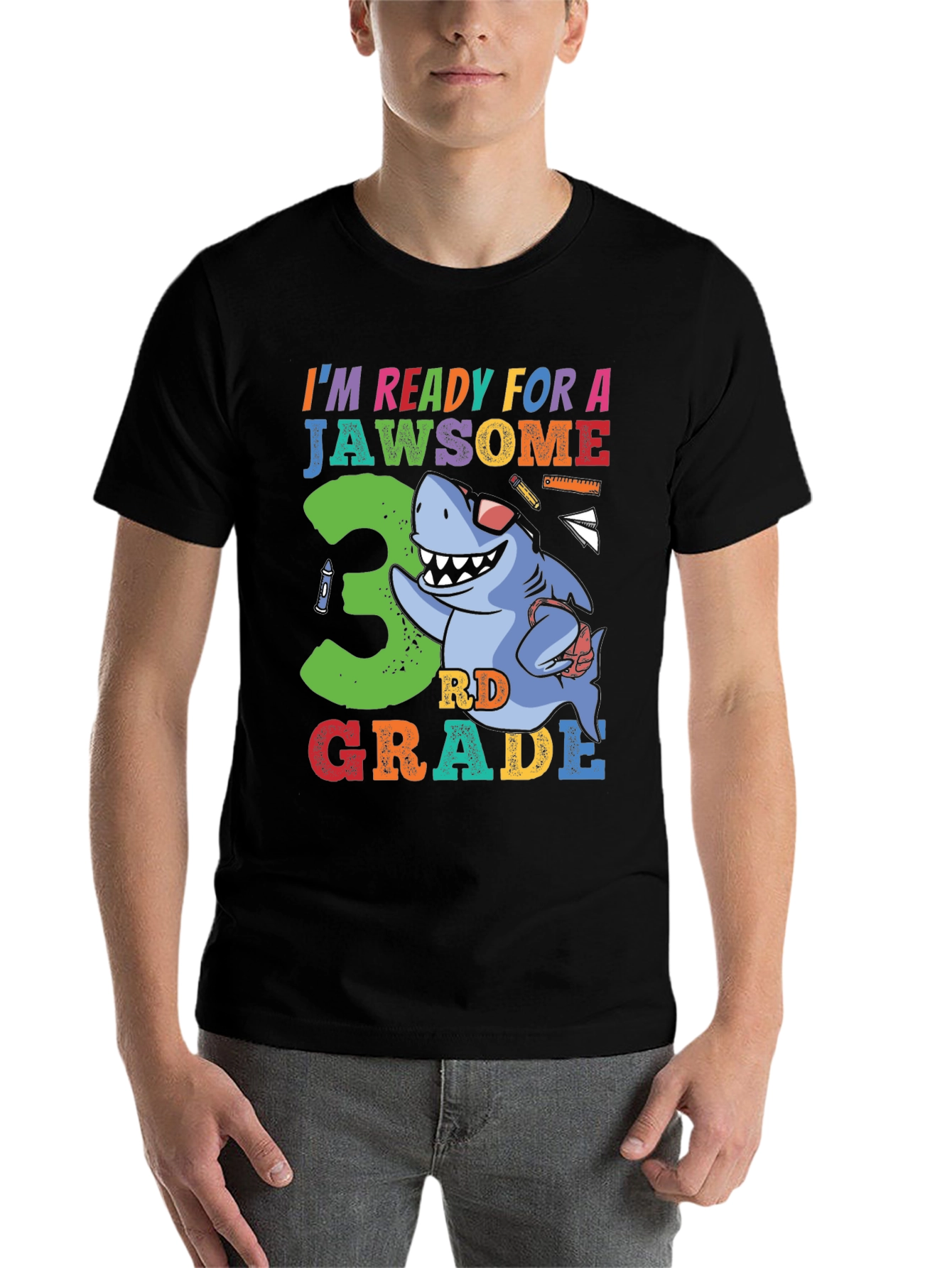 Black Jawsome 3rd Grade Shark T-Shirt view 7