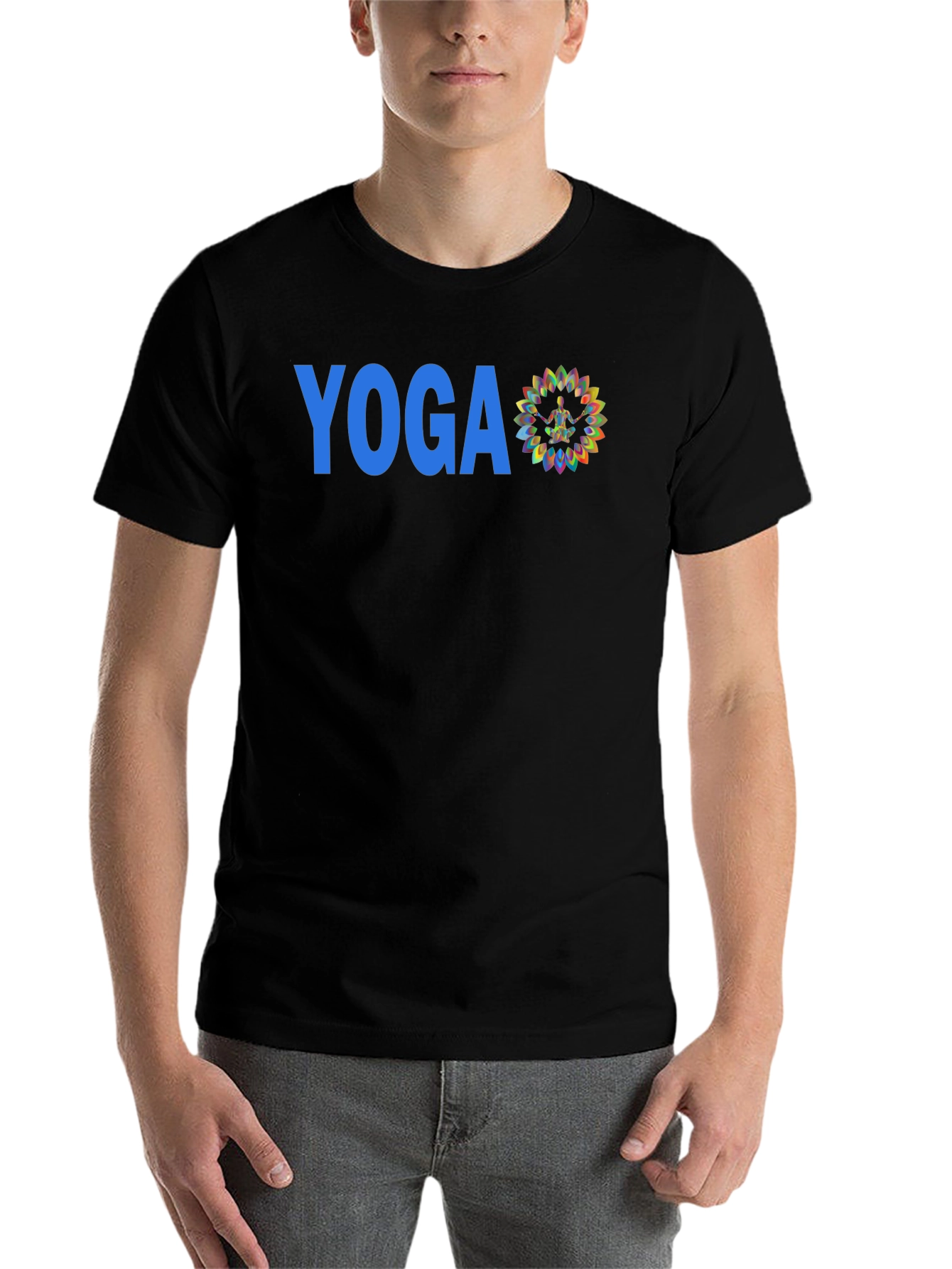 Black Yoga Graphic Tee - Men's Black Cotton T-Shirt view 7