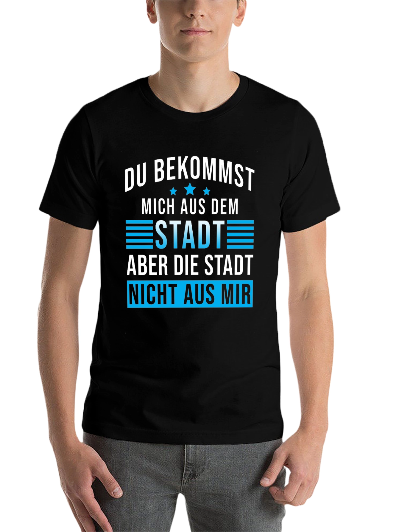 Black Funny 'Du Bekommst Mich Aus Dem Stadt' Graphic Tee view 7