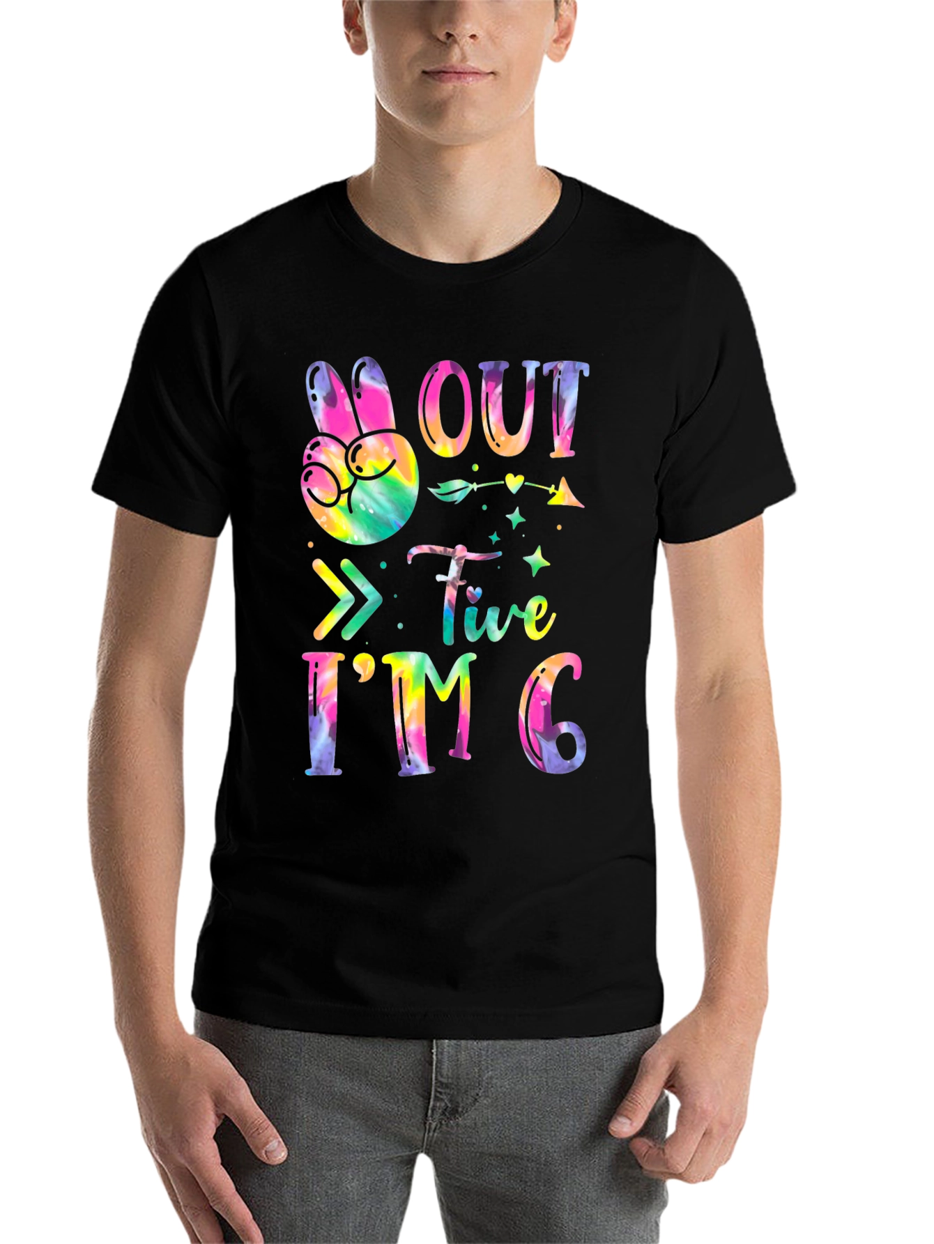 Black Peace Out Five I'm Six Tie Dye Birthday T-Shirt view 7