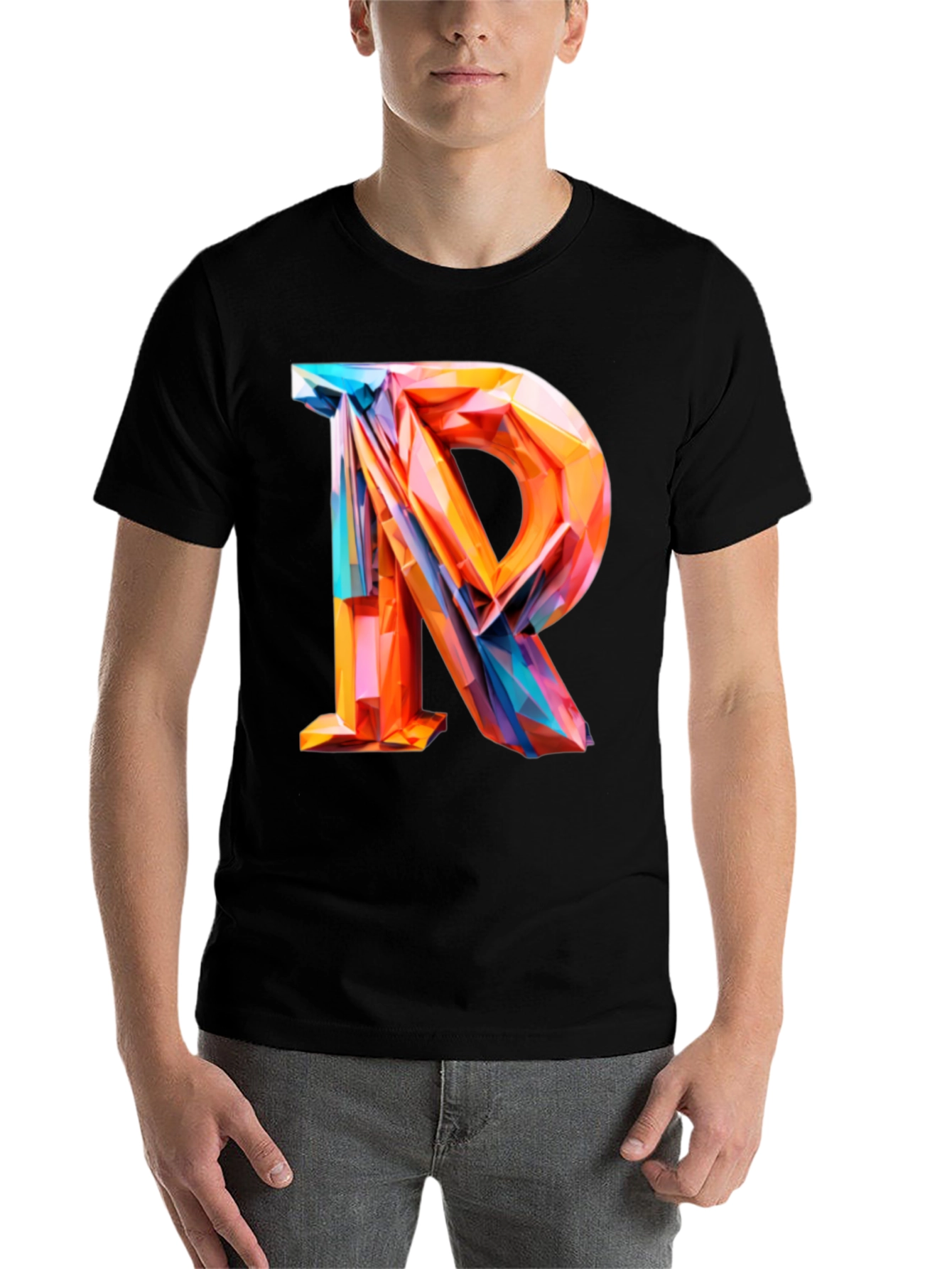 Black Abstract Letter R Graphic Tee - Modern Geometric Design view 7