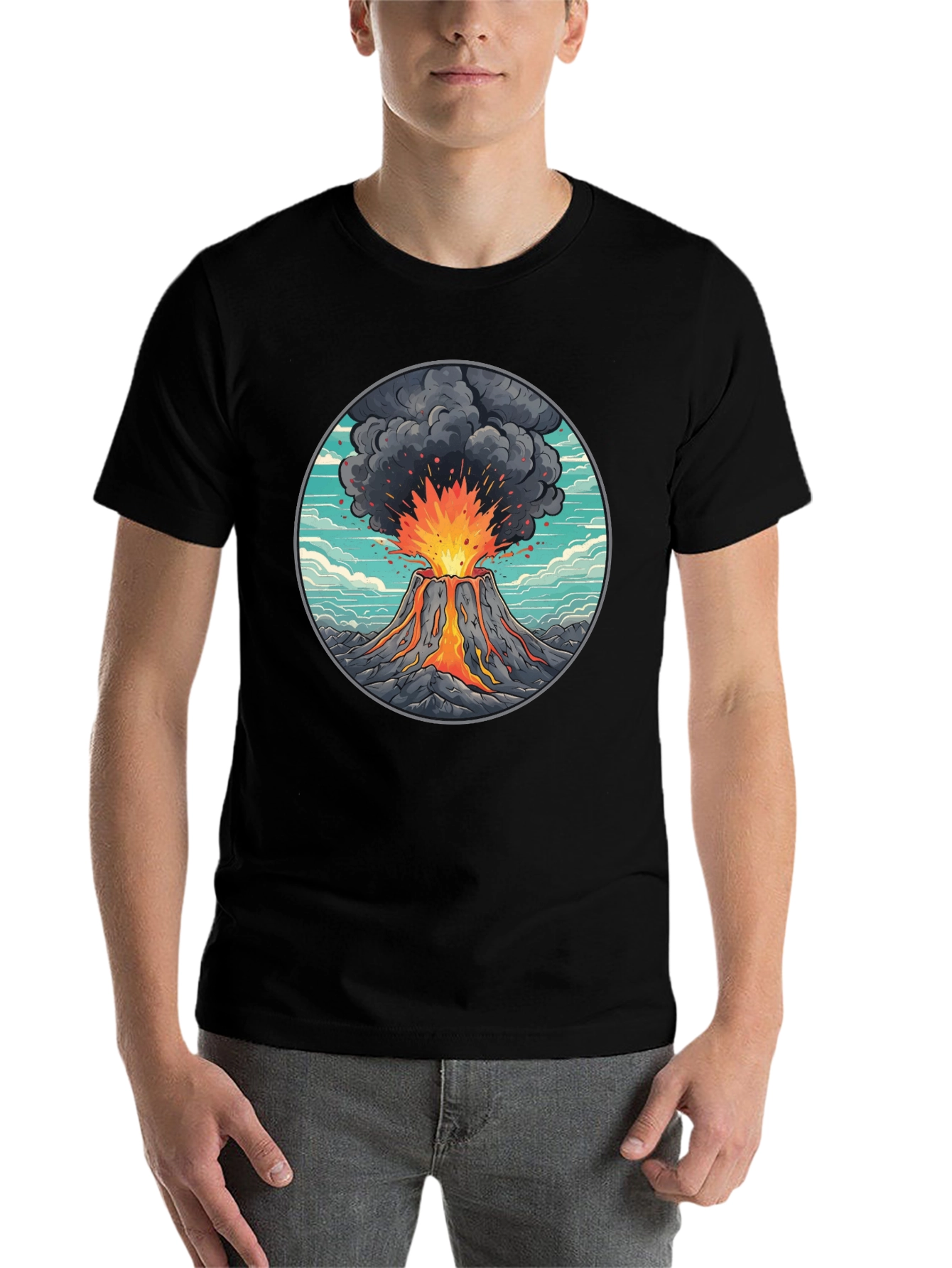 Black Volcano Eruption Graphic Tee - Black Cotton Blend view 7