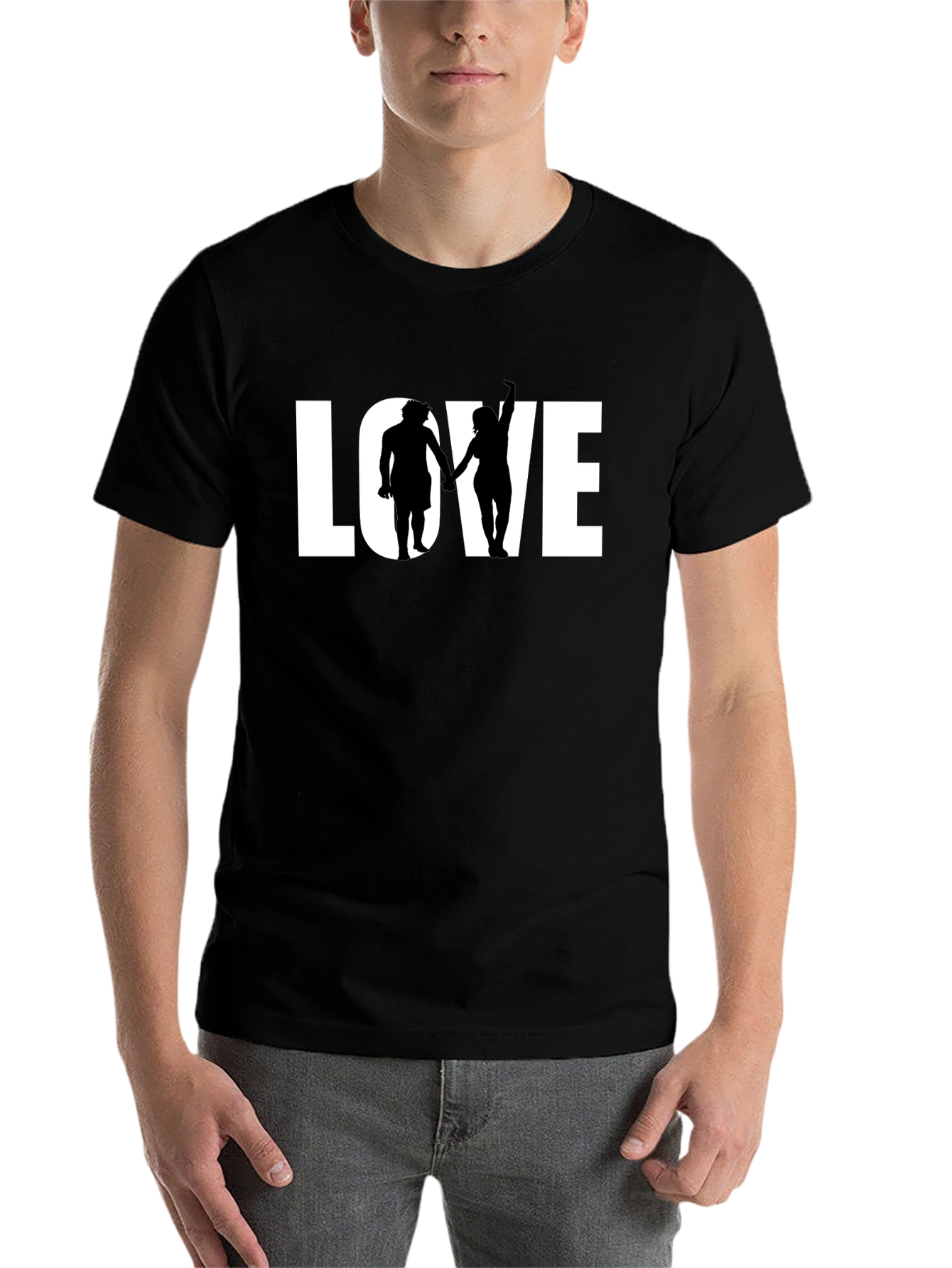 Black LOVE Graphic Tee - Couple Silhouette Black T-Shirt view 7