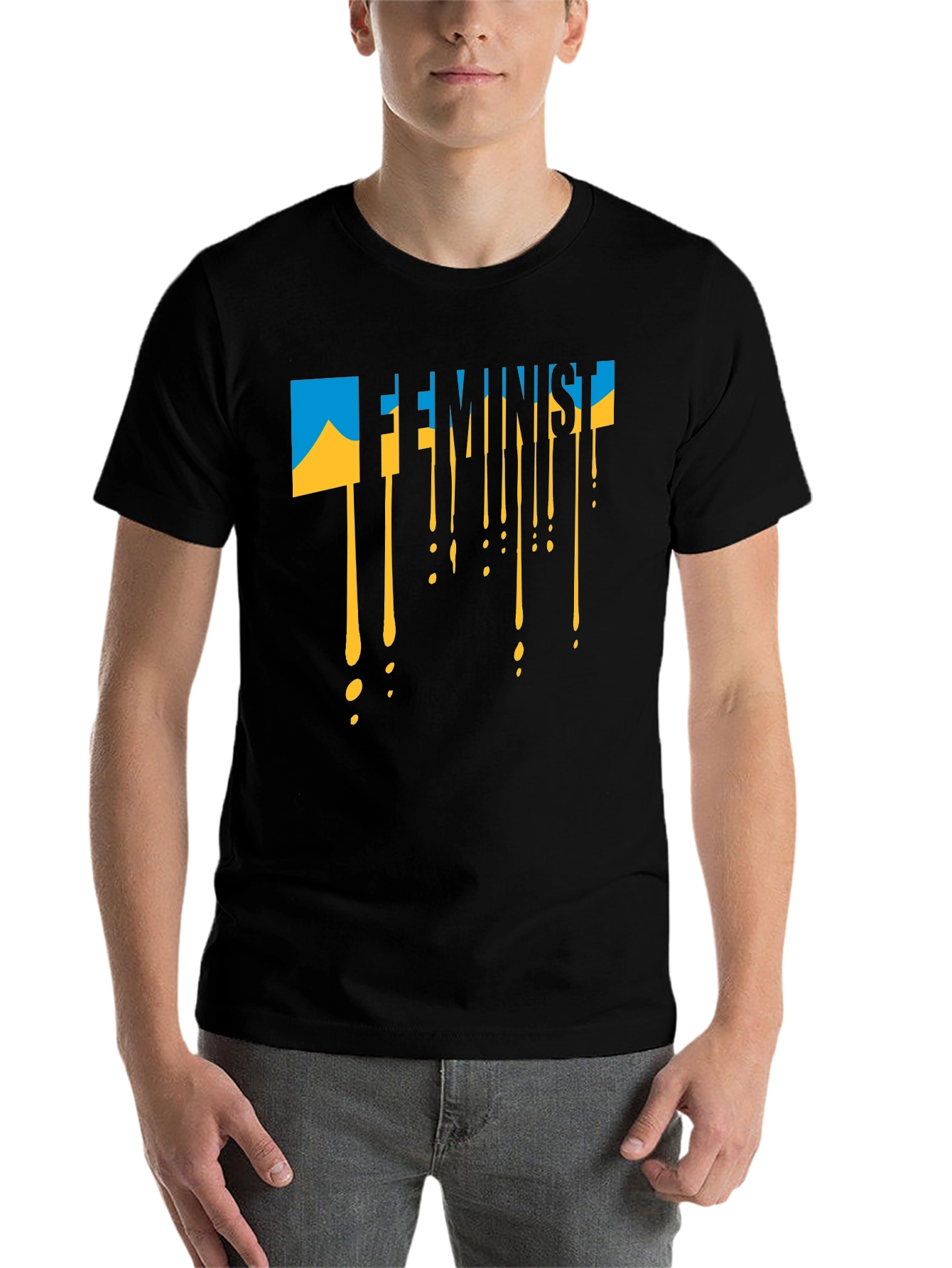 Black Feminist Ukraine Flag Drip T-Shirt view 7