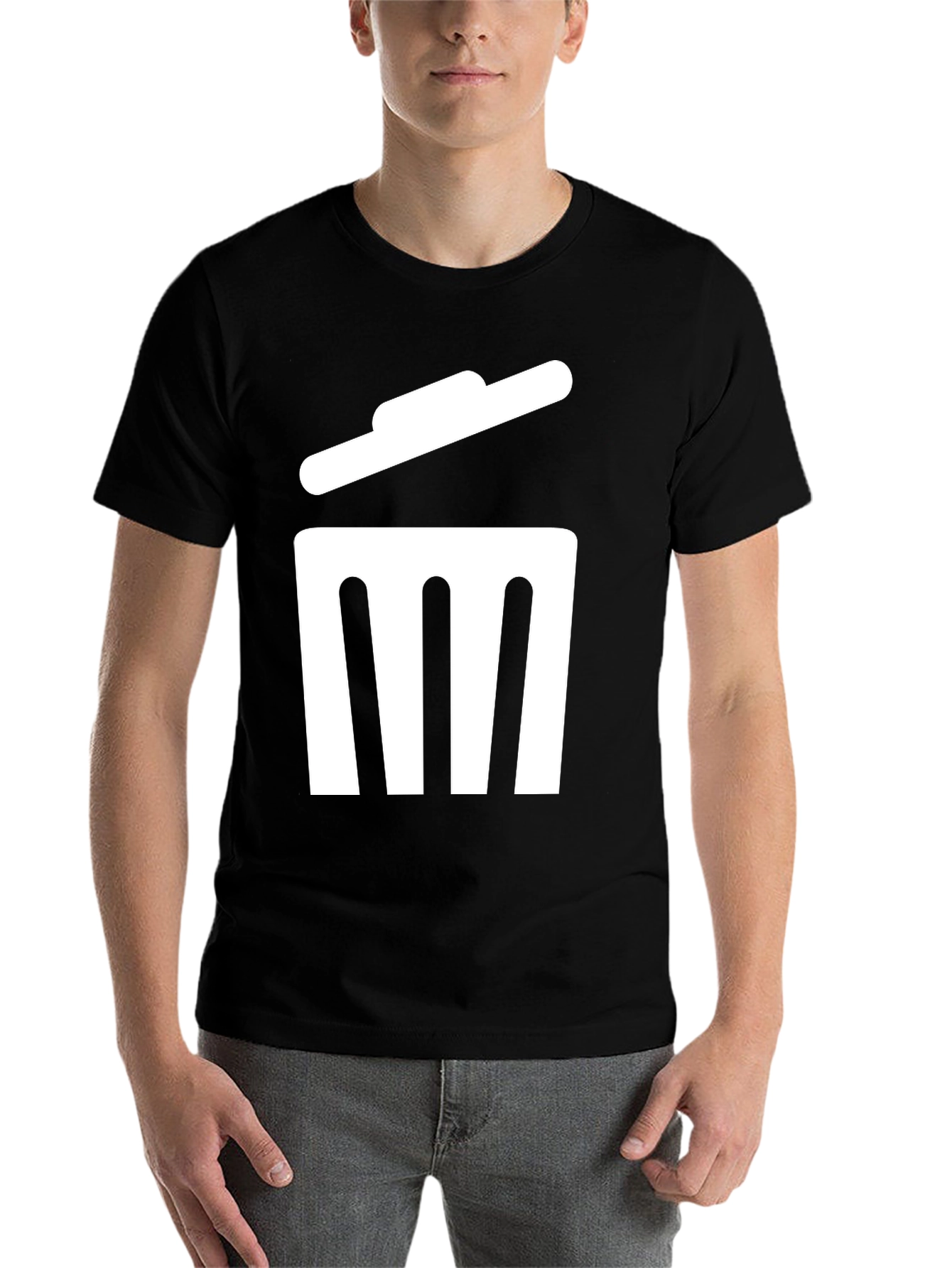 Black Trash Can Graphic T-Shirt - Black Cotton Tee view 7