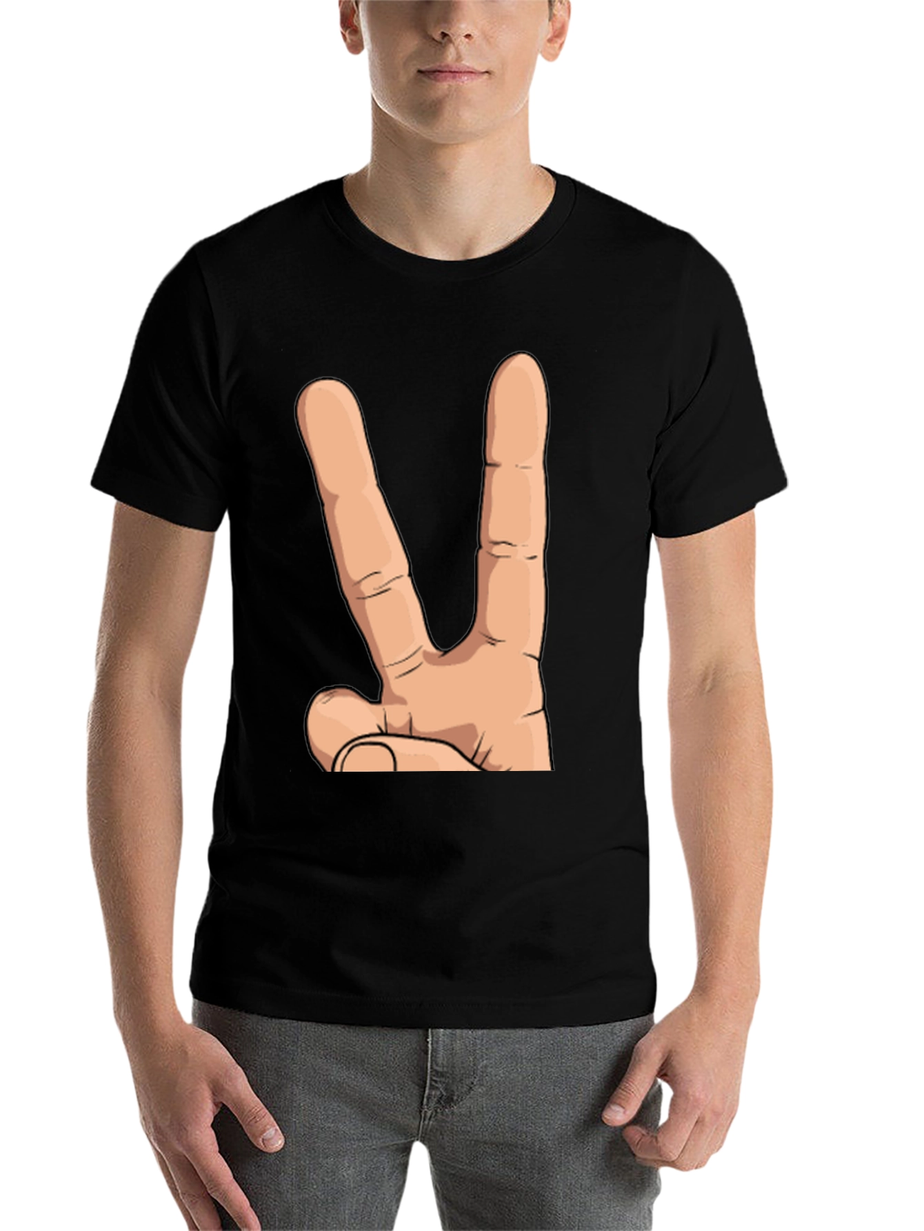 Black Peace Hand Sign Graphic T-Shirt - Unisex Cotton Tee view 7