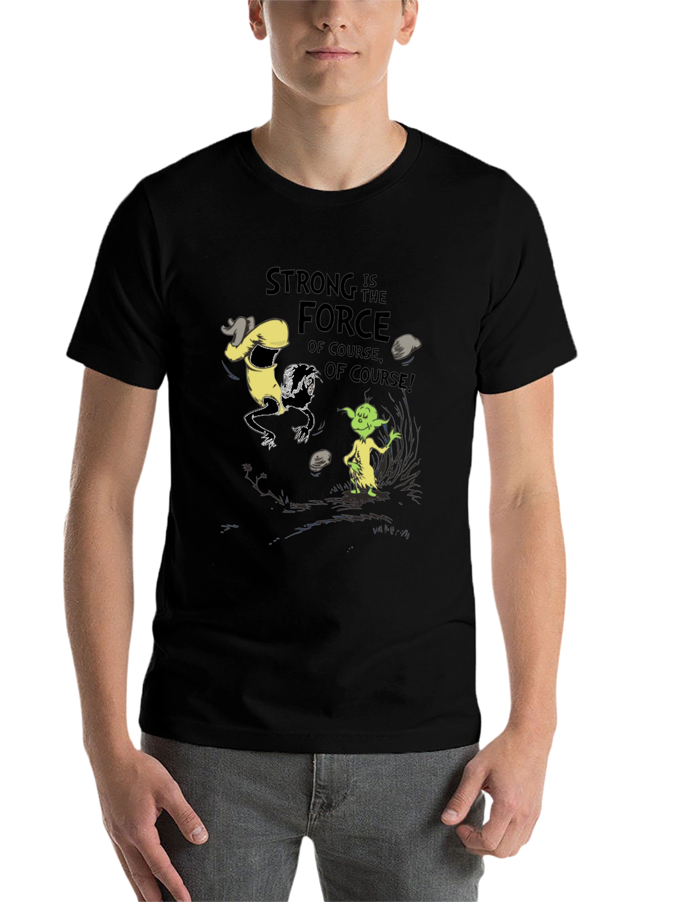 Black Grinch Yoda "Strong Force" Black T-Shirt view 7