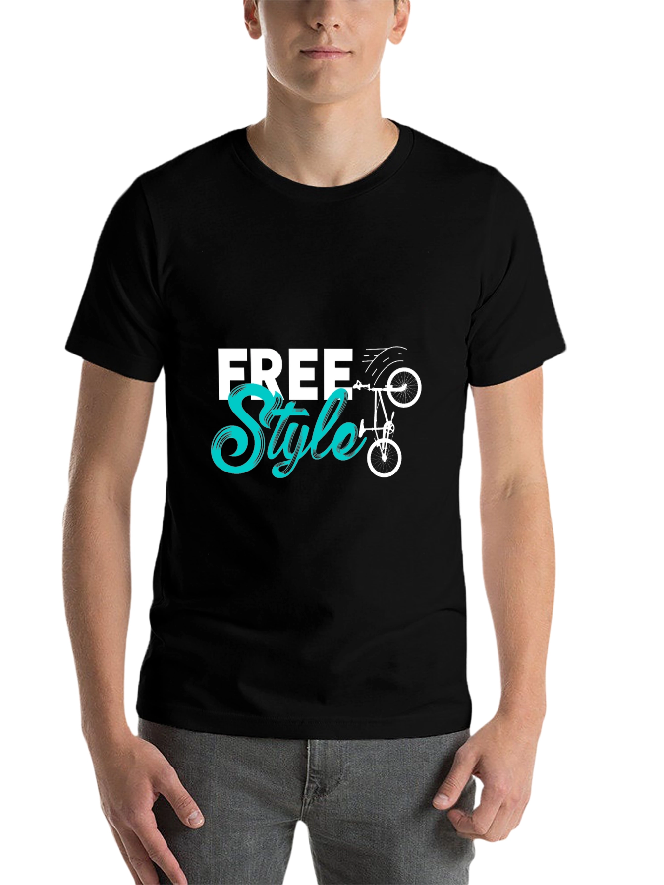 Black Freestyle Bike Graphic Tee - Cool Black Cotton T-Shirt view 7