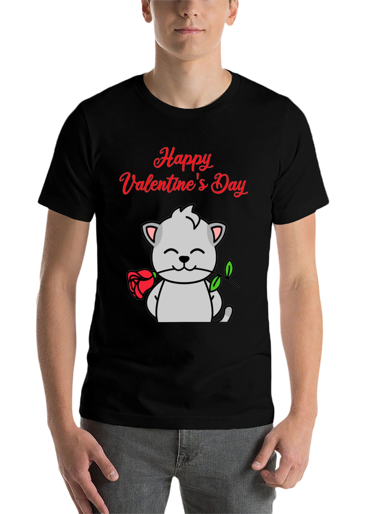Black Happy Valentine's Day Cat T-Shirt view 7