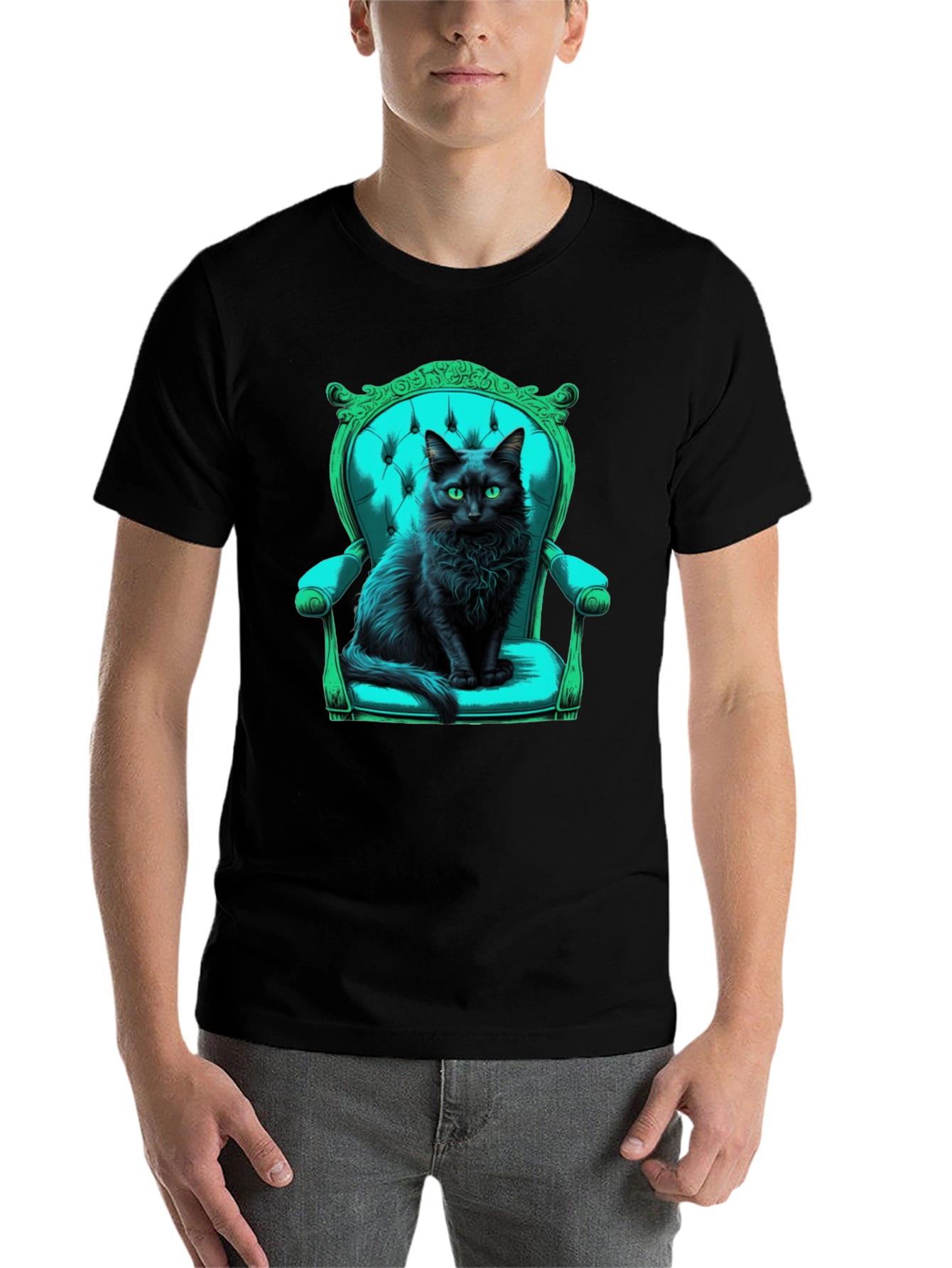 Black Black Cat in Chair Graphic Tee view 7