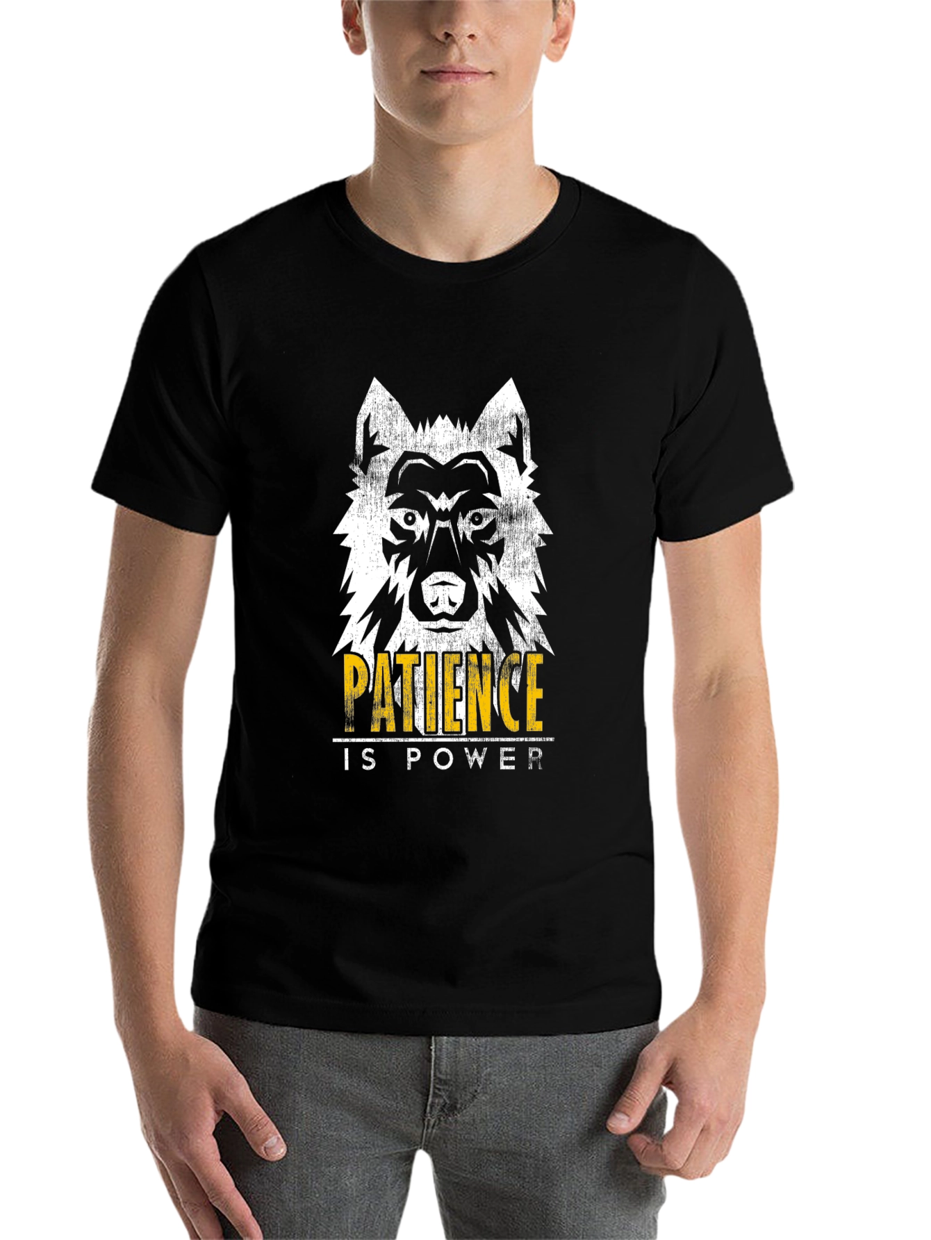 Black Wolf Patience is Power Graphic Tee - Black Cotton T-Shirt view 7