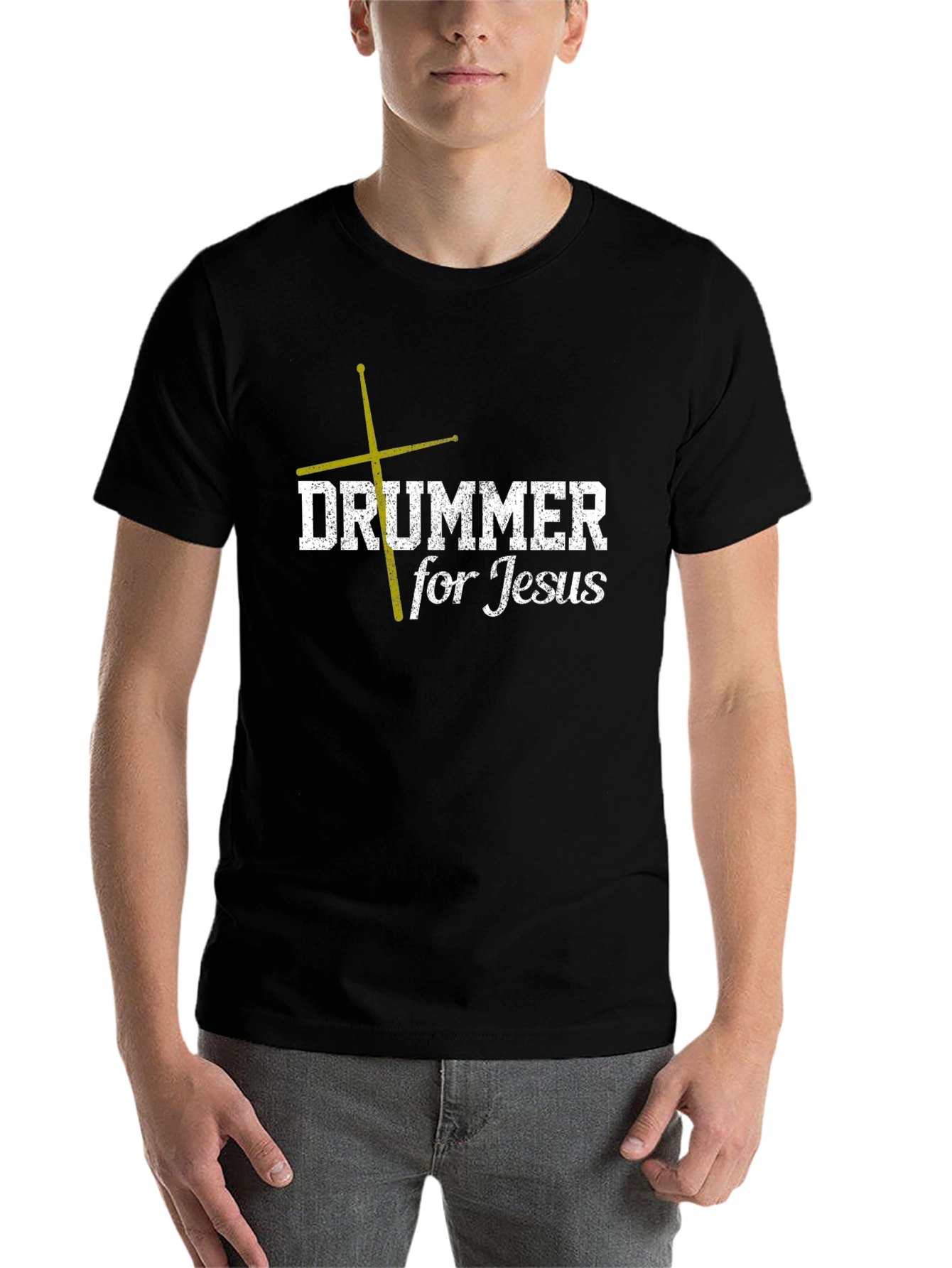 Black Drummer for Jesus Black T-Shirt - Christian Music Apparel view 7