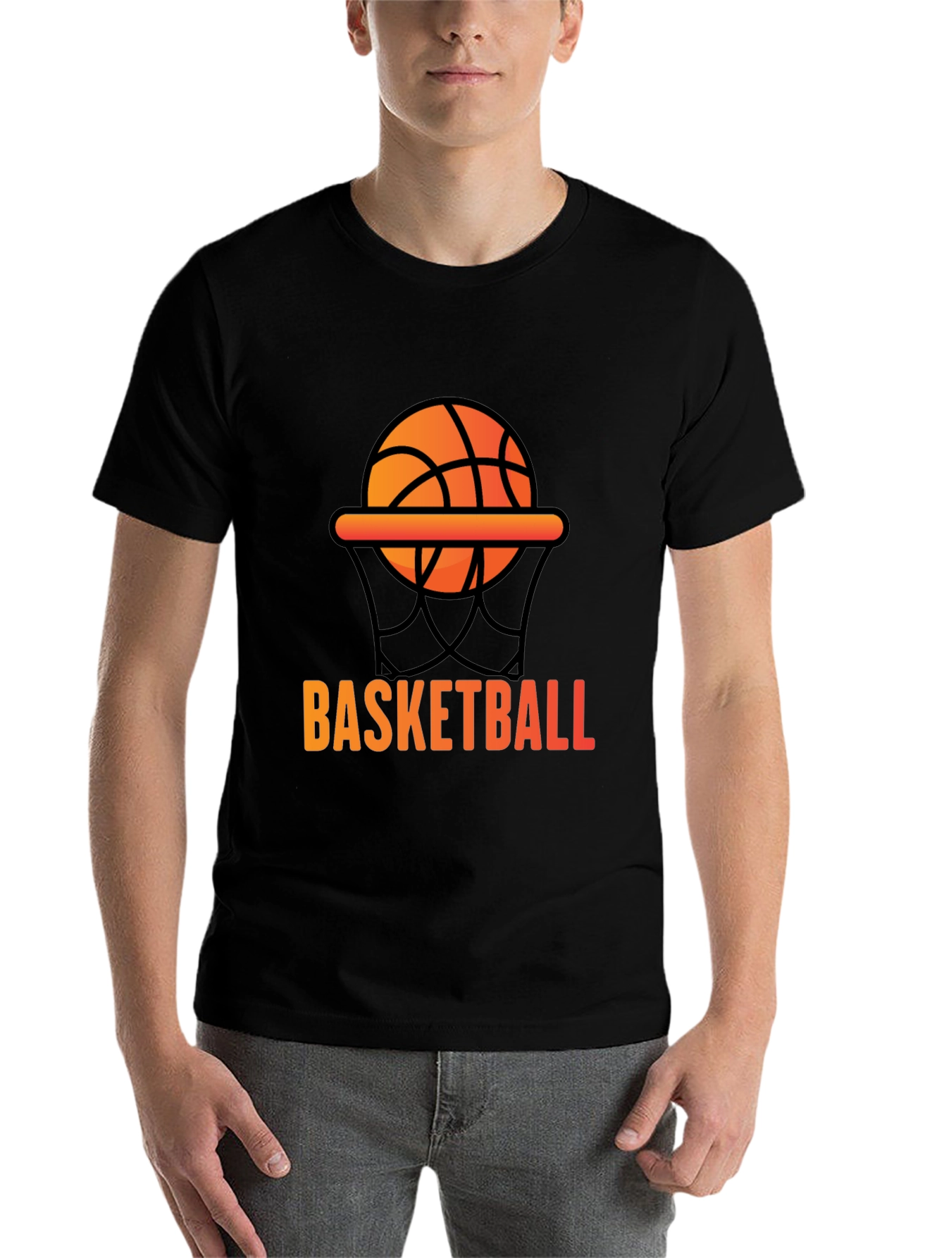 Black Basketball Graphic Tee - Black Cotton T-Shirt view 7