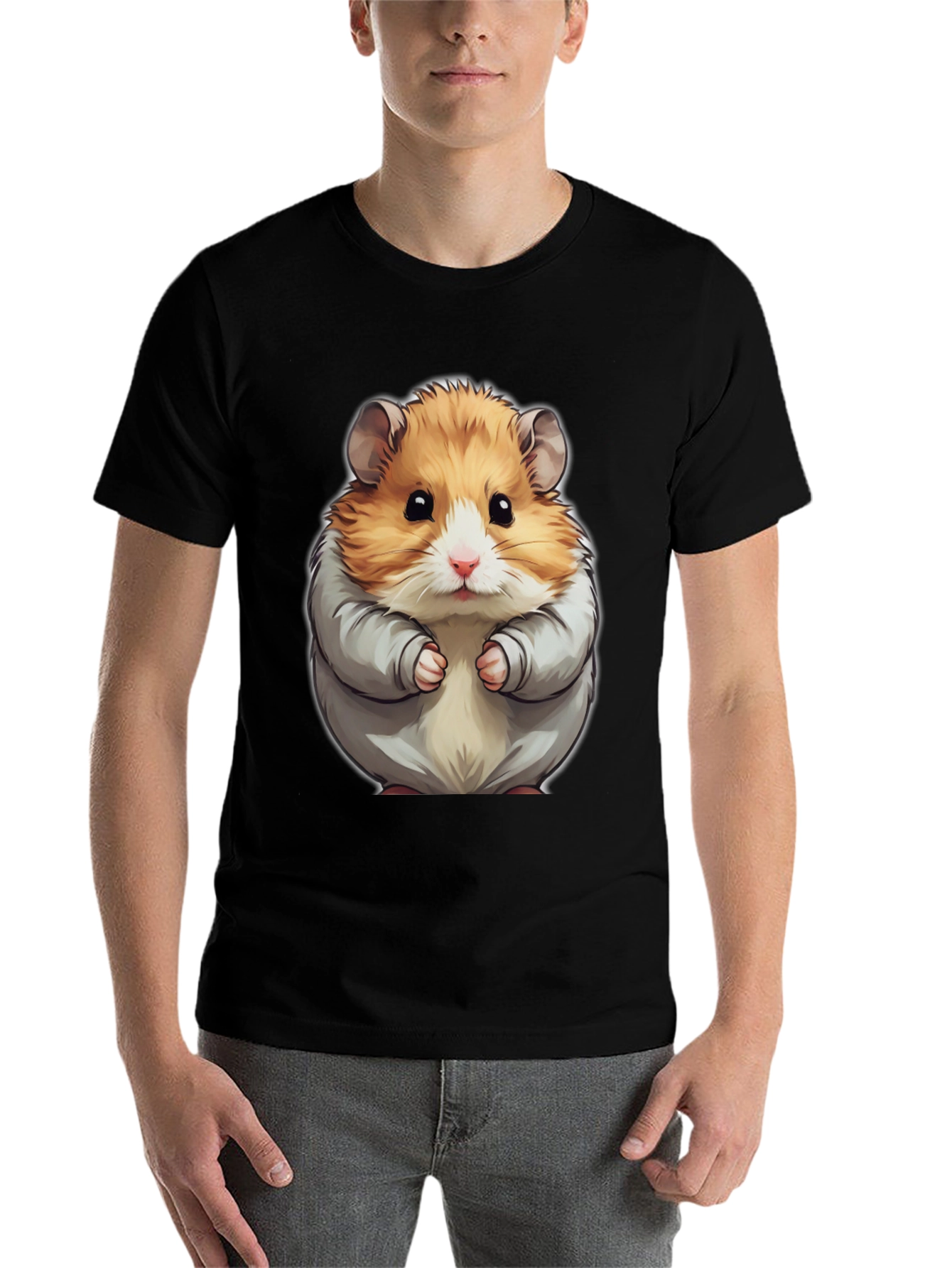 Black Cute Hamster Graphic Tee - Black Cotton T-Shirt view 7