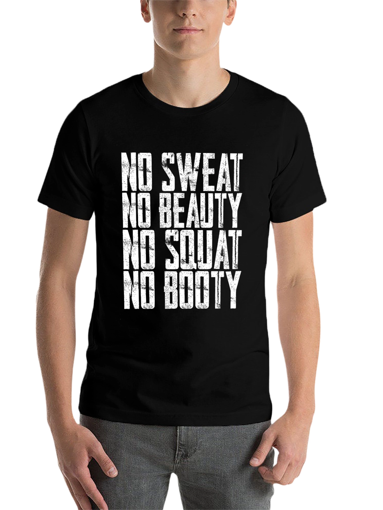 Black Funny Workout Motivation T-Shirt - No Sweat No Booty view 7