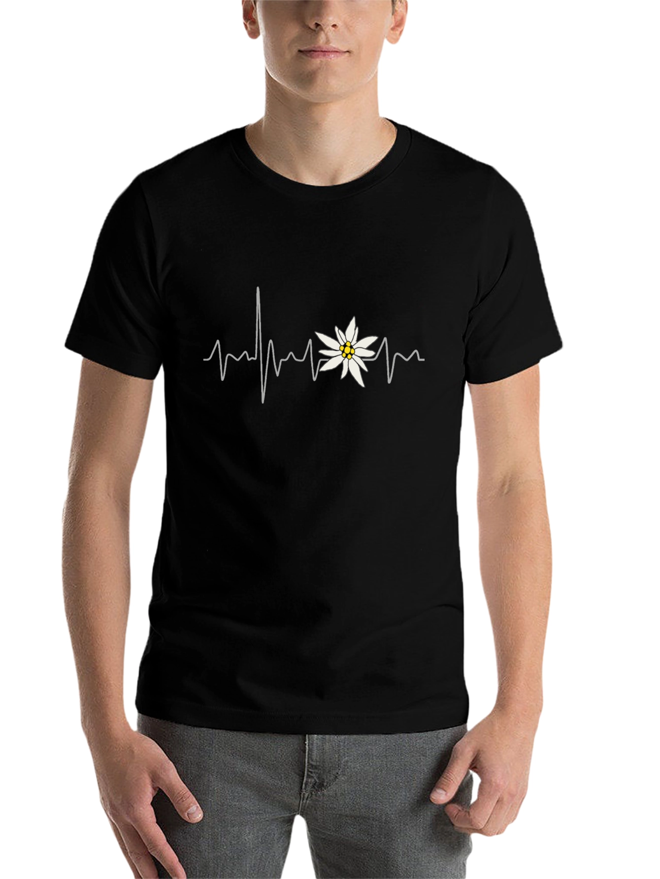 Black Edelweiss Heartbeat Tee - Black Cotton Blend Shirt view 7