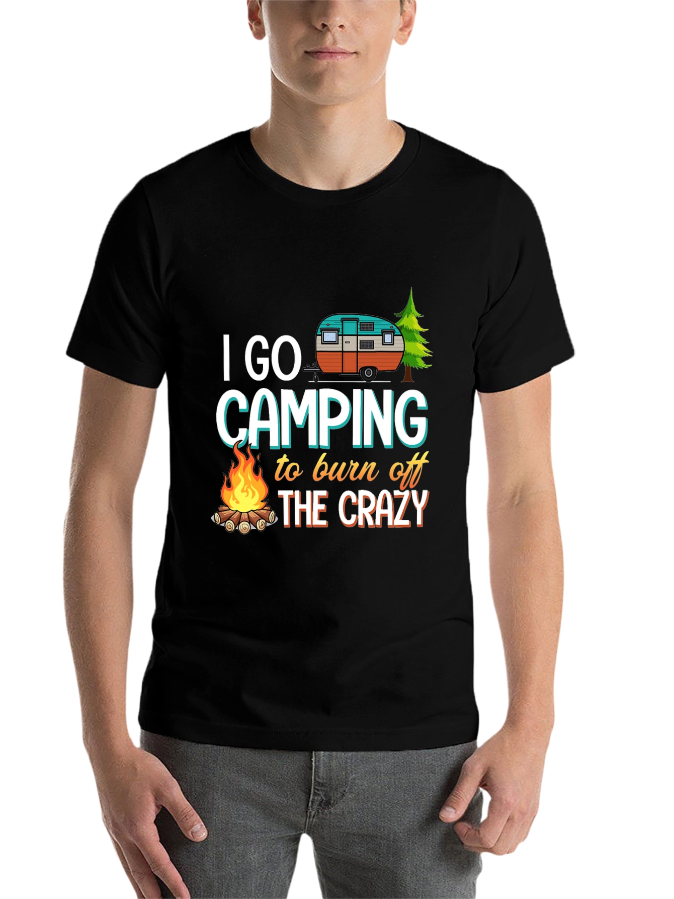 Black Camping T-Shirt: Burn Off The Crazy view 7
