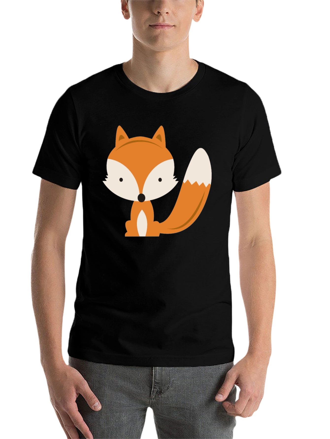 Black Cute Fox Graphic Tee - Black Unisex T-Shirt view 7