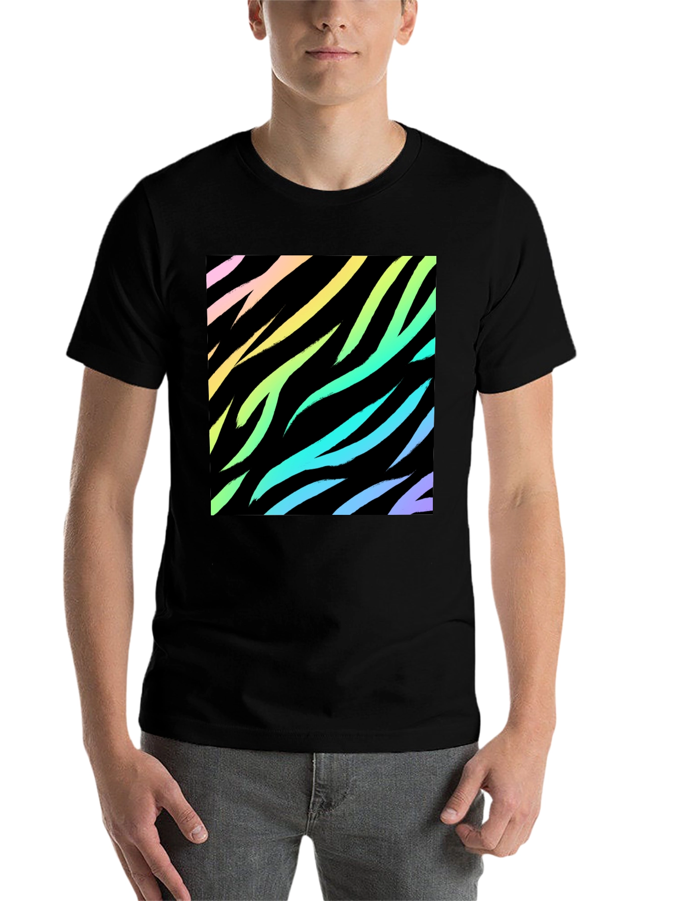 Black Rainbow Zebra Print Black T-Shirt view 7