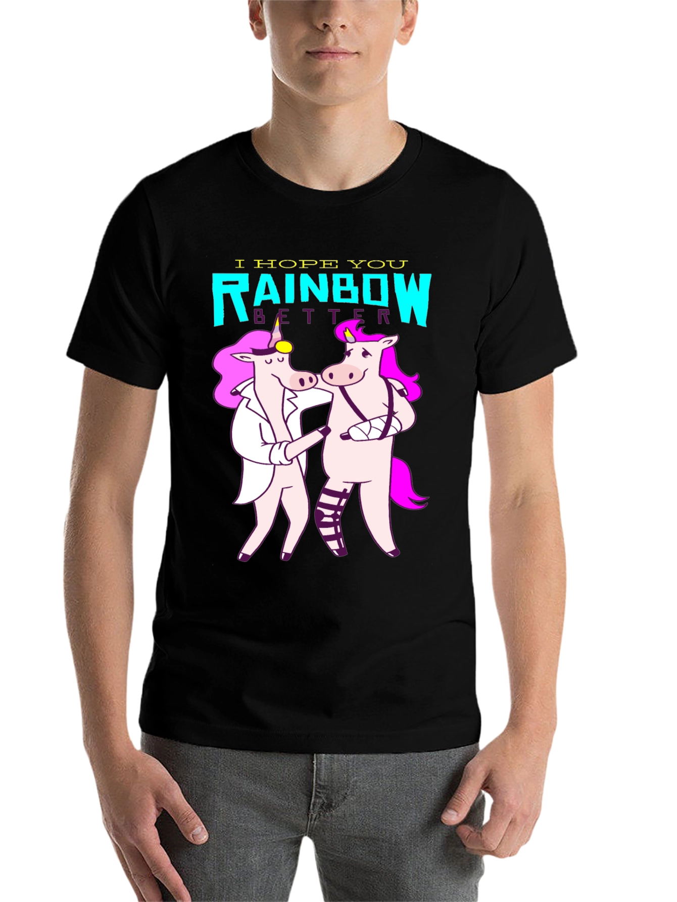 Black Unicorn Rainbow Get Well T-Shirt view 7