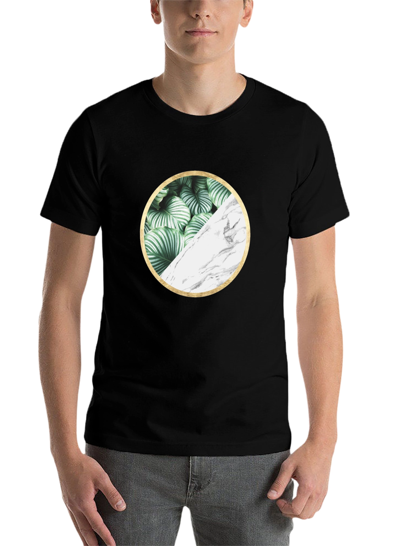 Nature Marble Circle Graphic Black Tee - 7