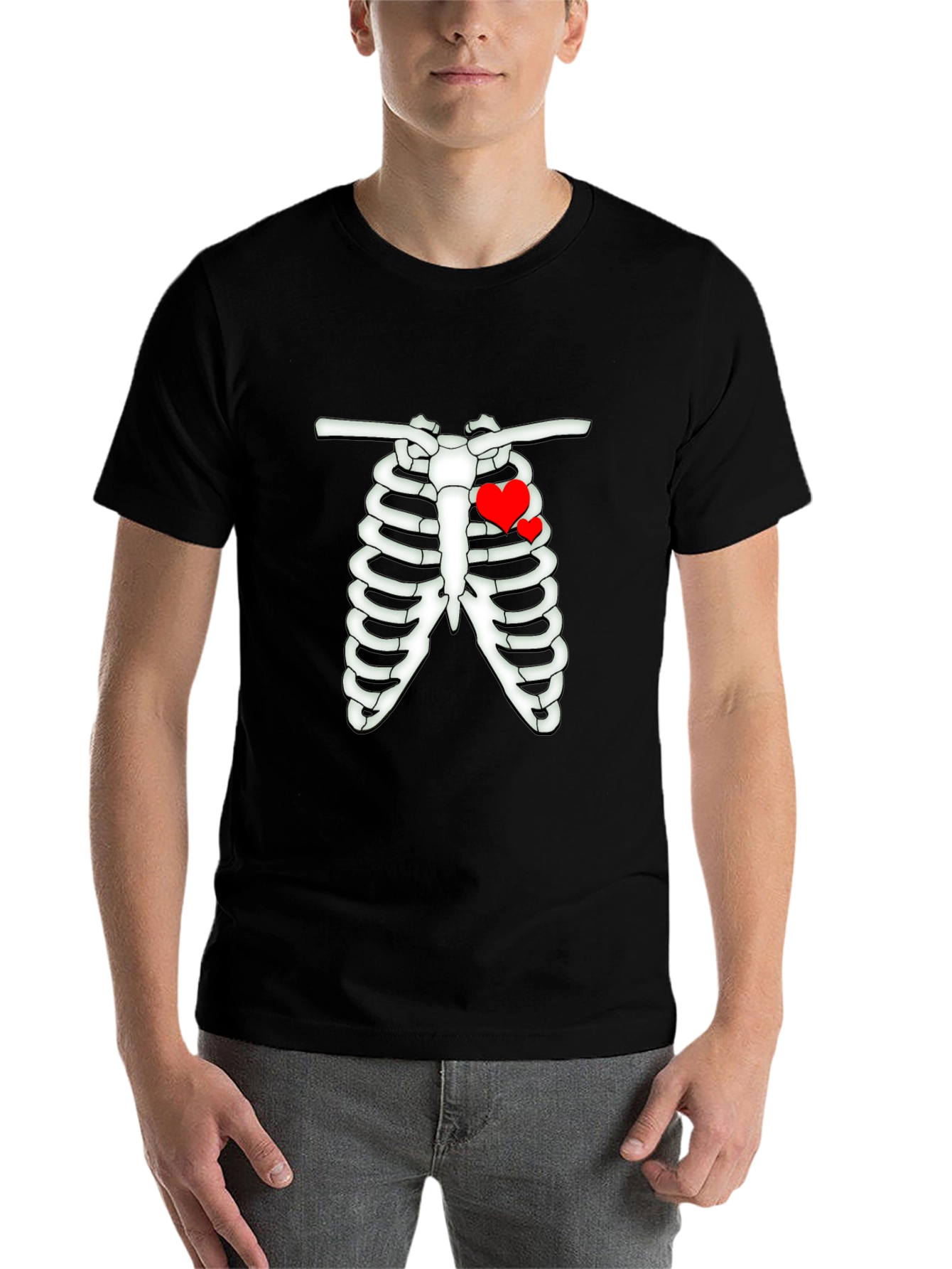 Black Heart Rib Cage Graphic Tee -  Men's Black T-Shirt view 7