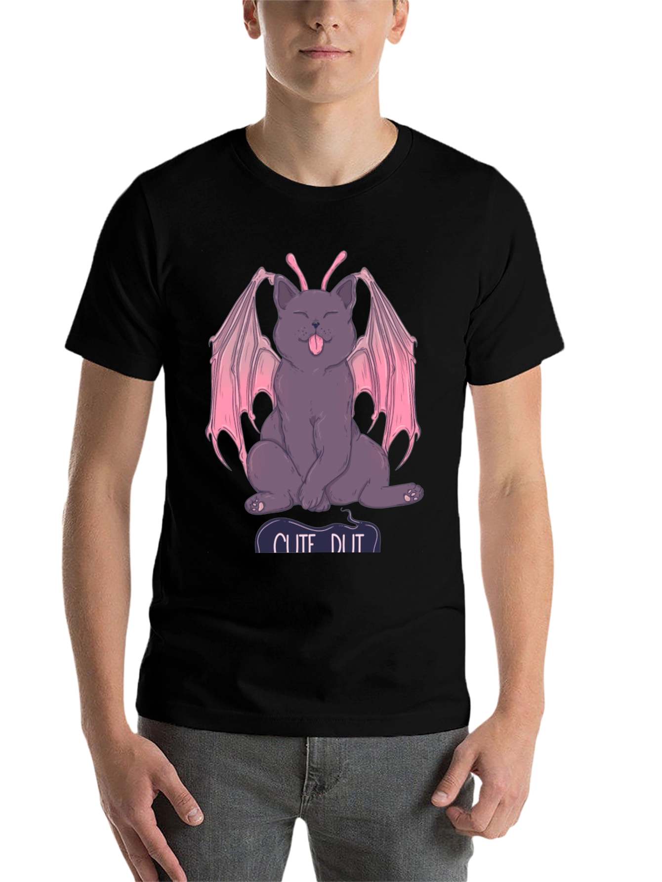 Black Cute Devil Cat Tee - Funny Graphic T-Shirt view 7