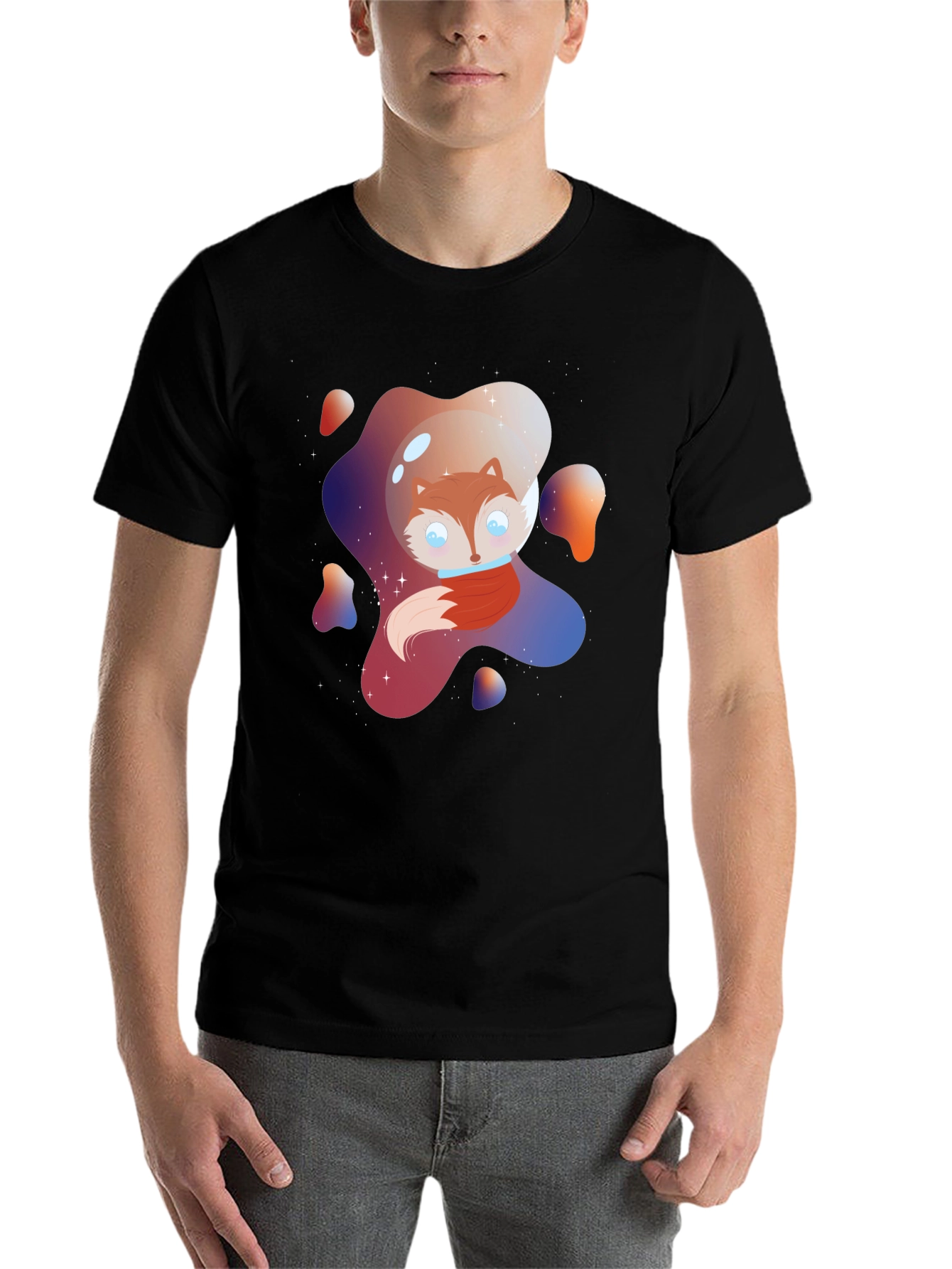 Black Space Fox Graphic Tee - Unique Design view 7