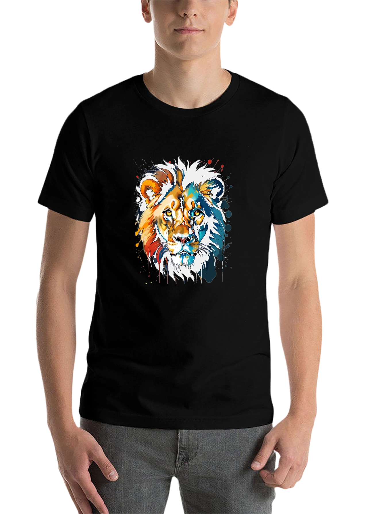Black Lion Graphic Print Men's T-Shirt view 7