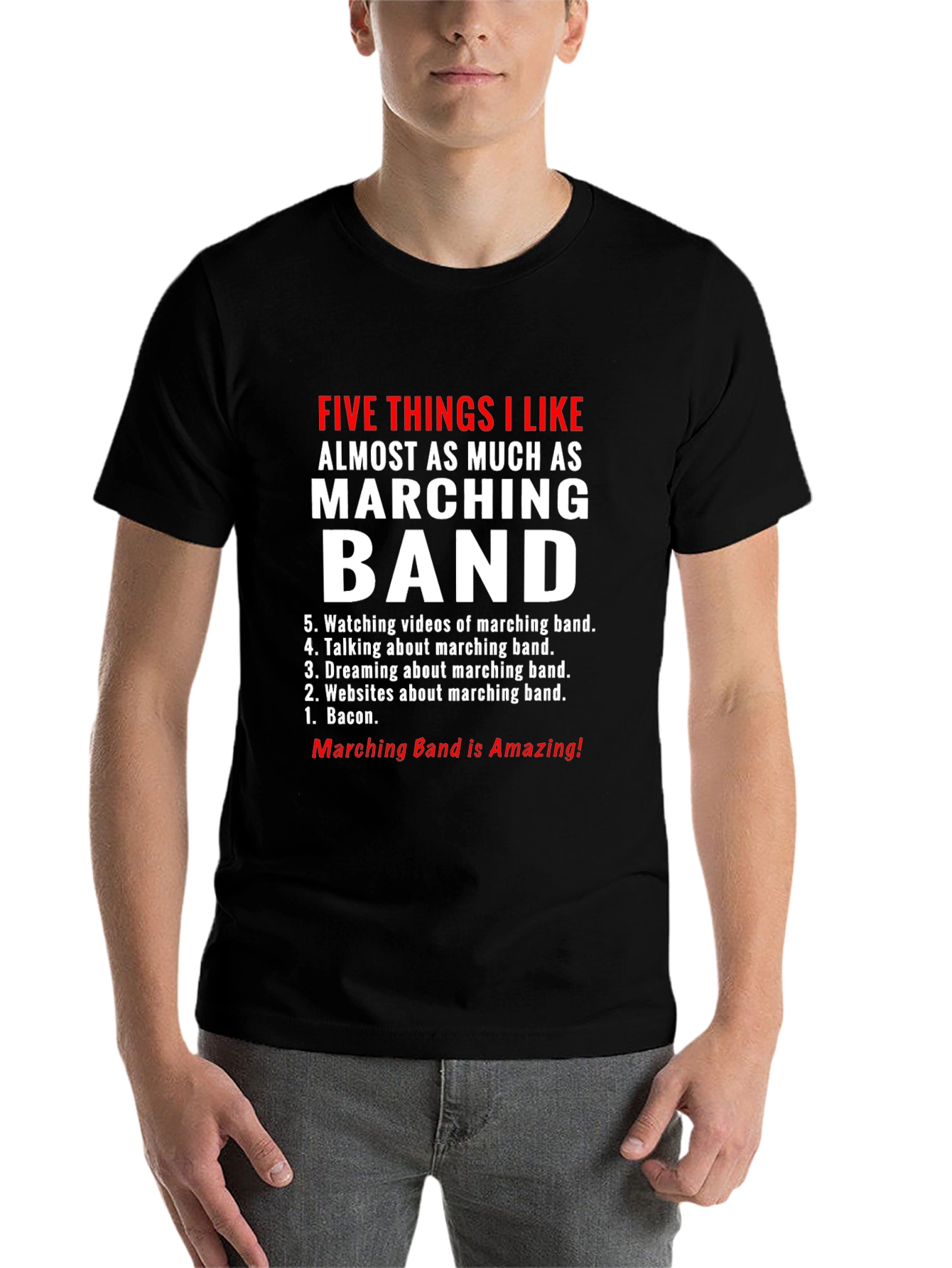 Black Marching Band Fan T-Shirt - Five Things I Like view 7