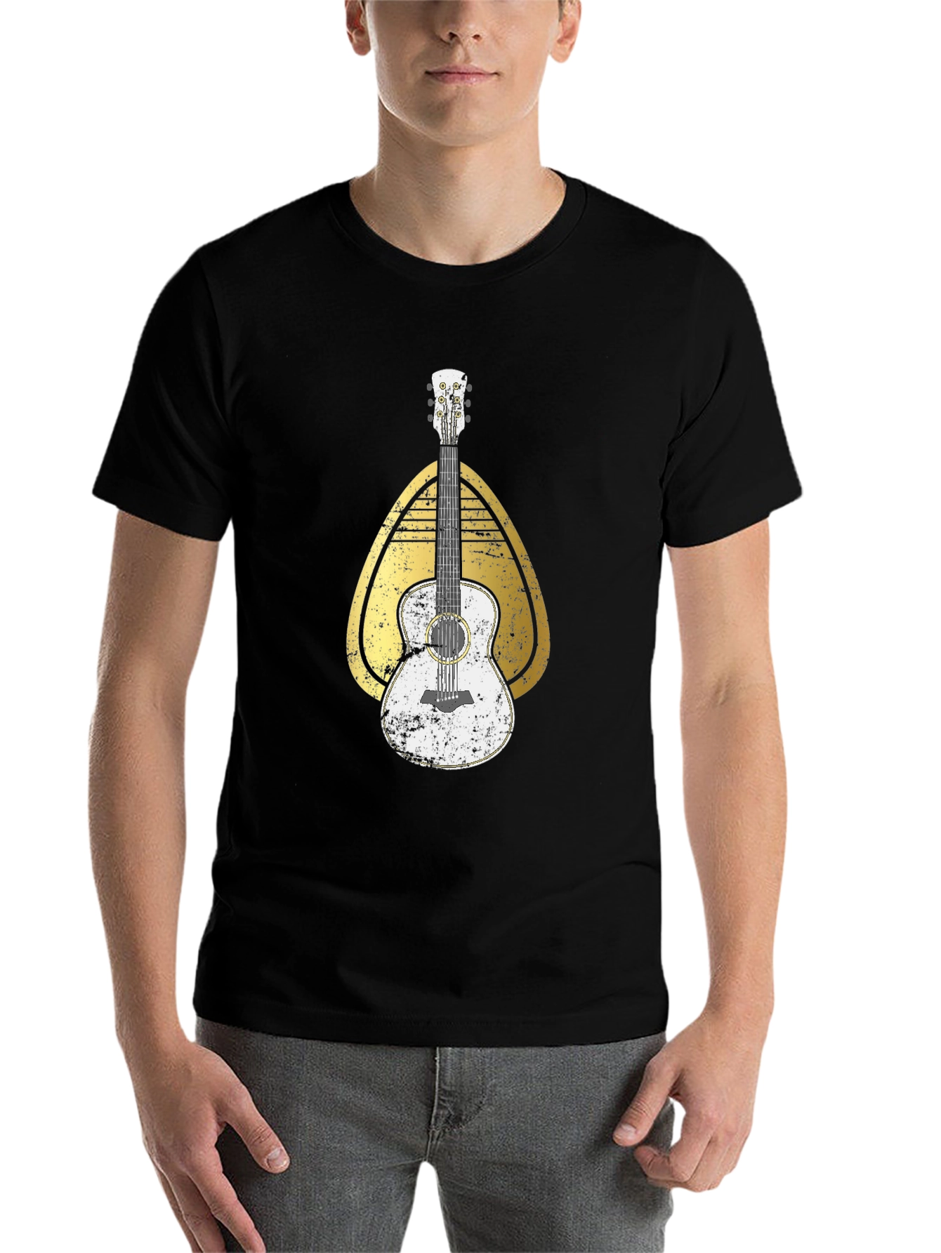 Black Guitar Graphic Tee - Retro Style Music Shirt view 7