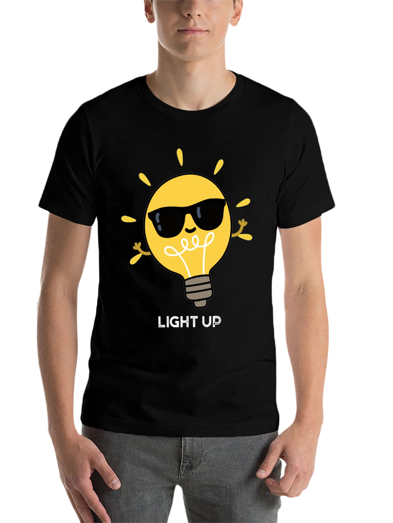Black Light Up Graphic Tee - Cool Bulb Design view 7