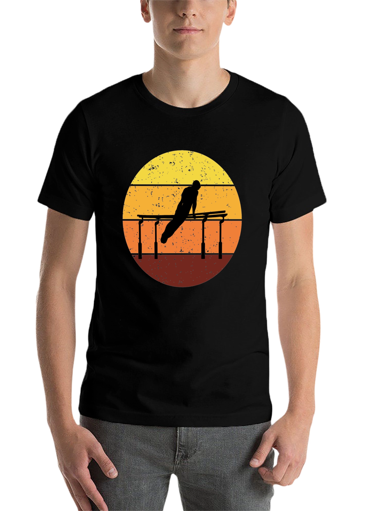 Black Gymnastics Sunset Graphic Tee - Black Cotton T-Shirt view 7