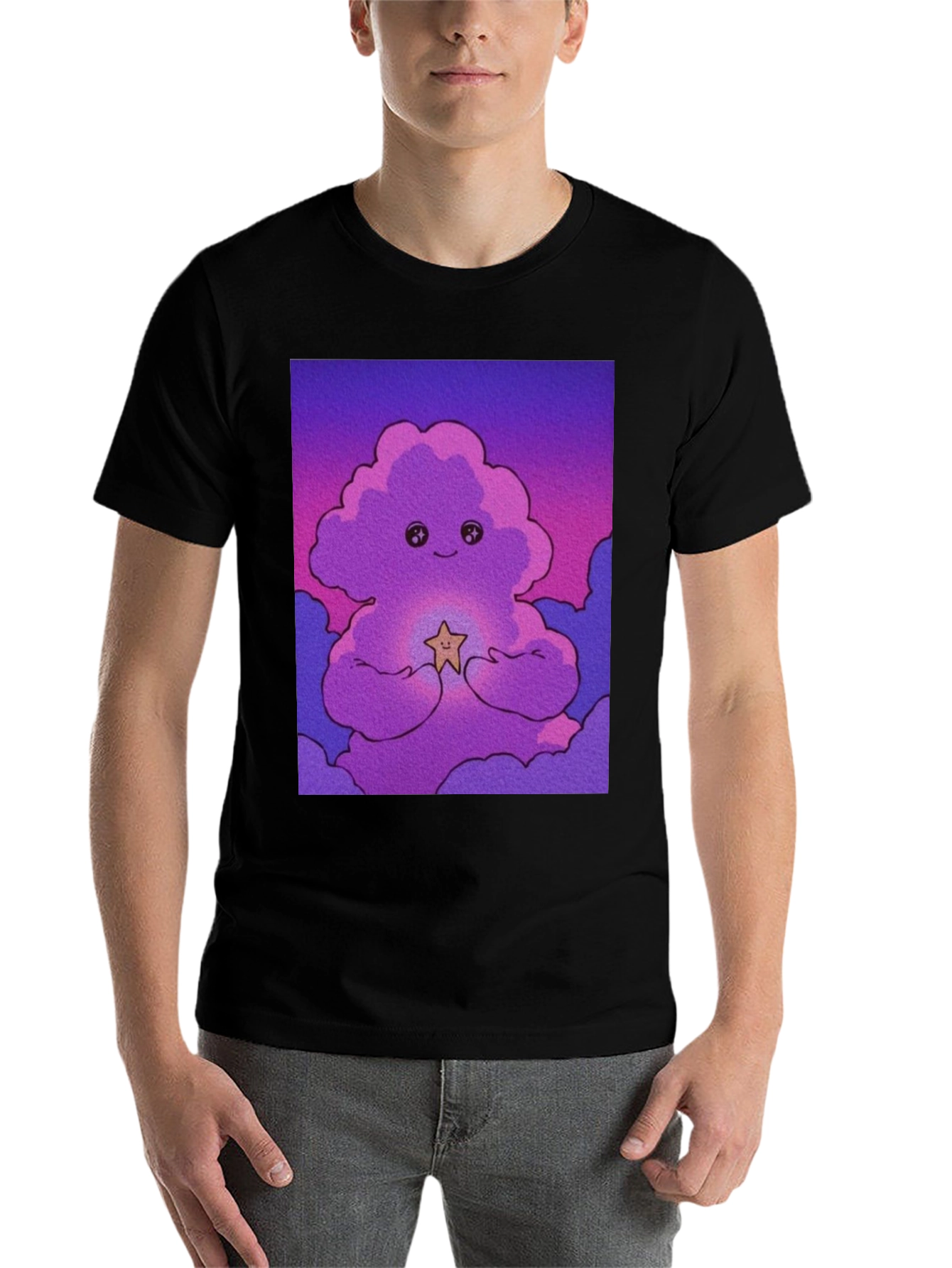 Black Cute Cloud Star Black T-Shirt view 7