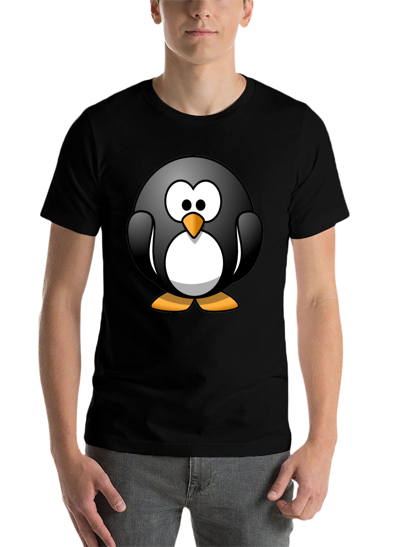 Black Cartoon Penguin Graphic Black T-Shirt view 7