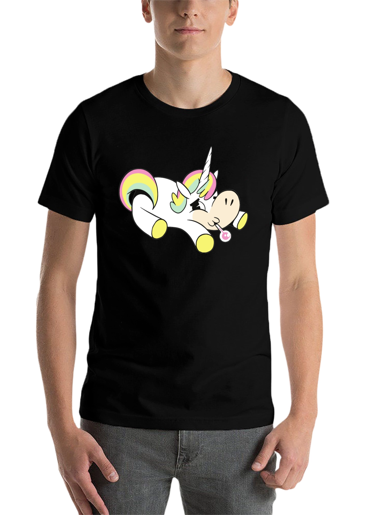 Black Unicorn Cartoon Black T-Shirt view 7