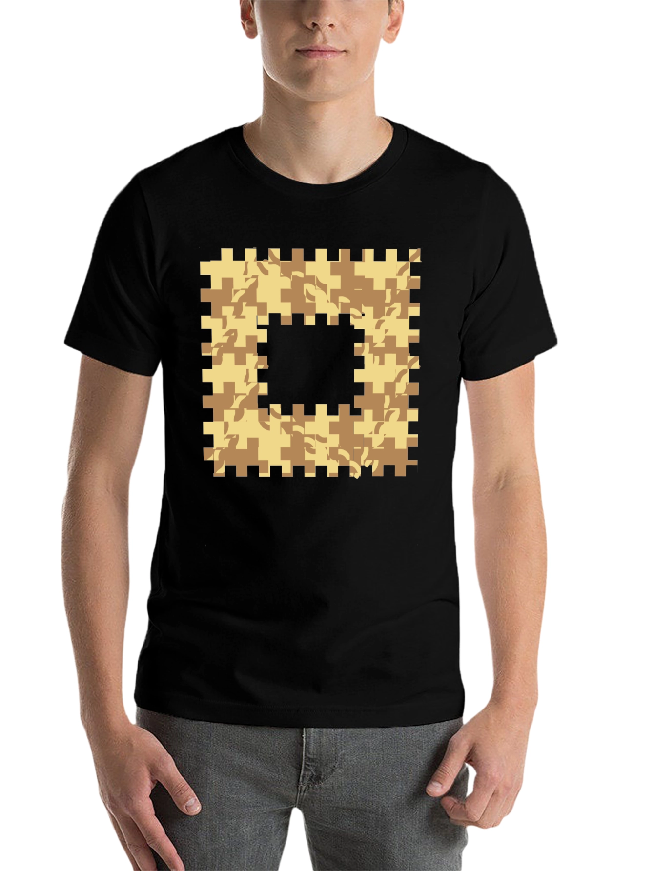 Black Geometric Camo Graphic T-Shirt - Black view 7