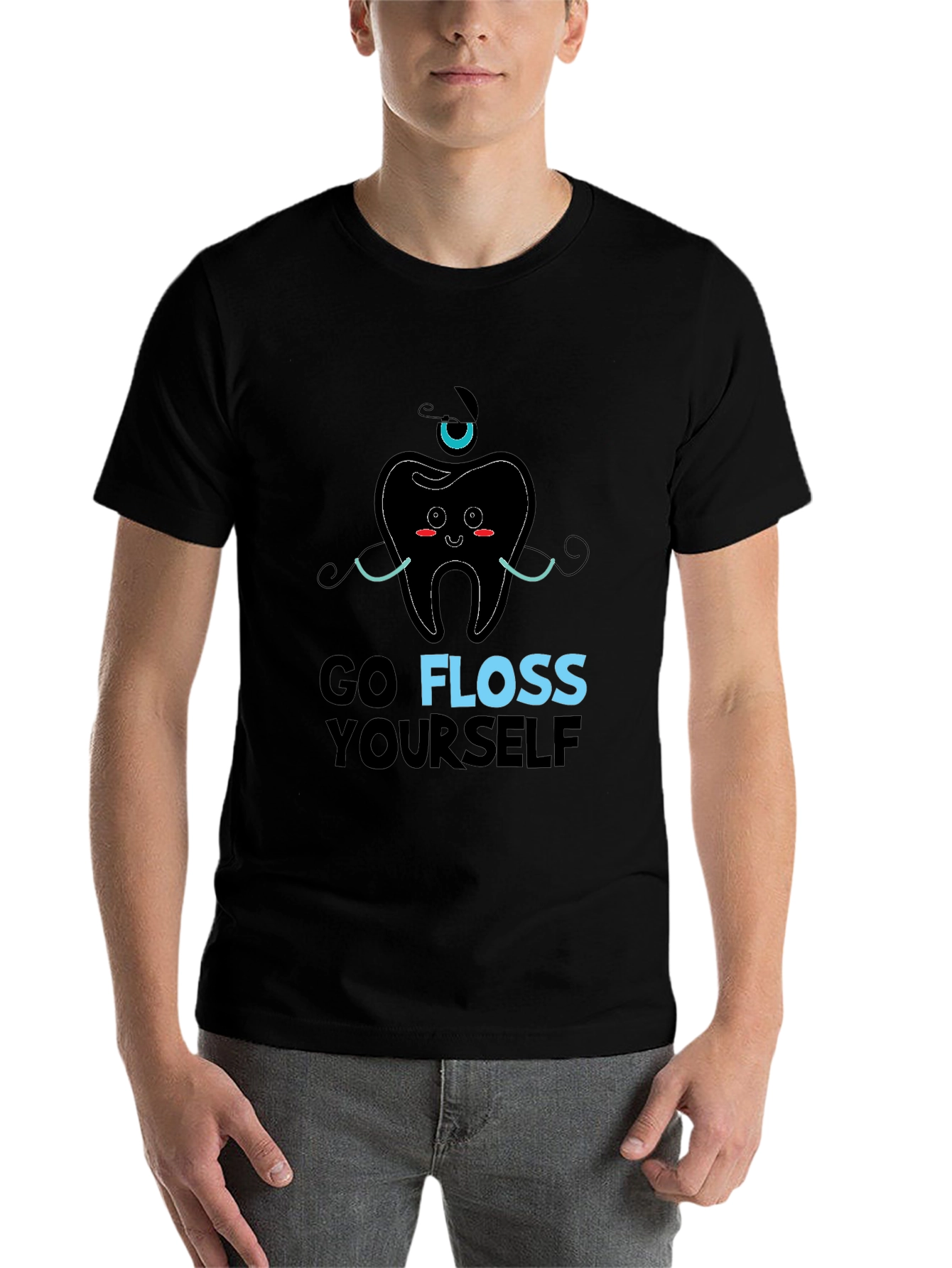 Black Go Floss Yourself Graphic Tee - Dental Humor view 7
